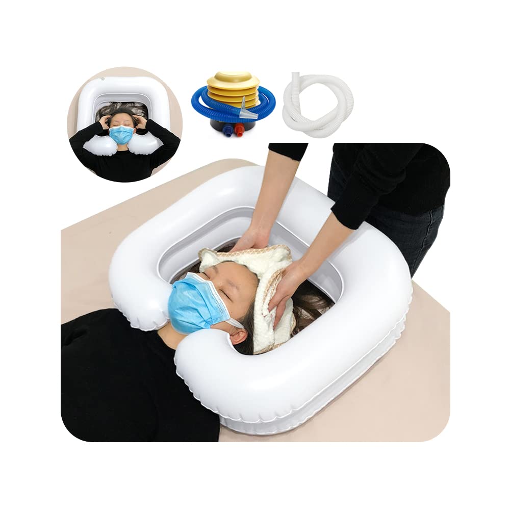Portable Inflatable Shampoo Bowl Set for Bedridden with Pump & Drain Hose - White (23L x 20W x 8H)-image-e93a3551-5702-4f3b-851f-663193d1f423-47263