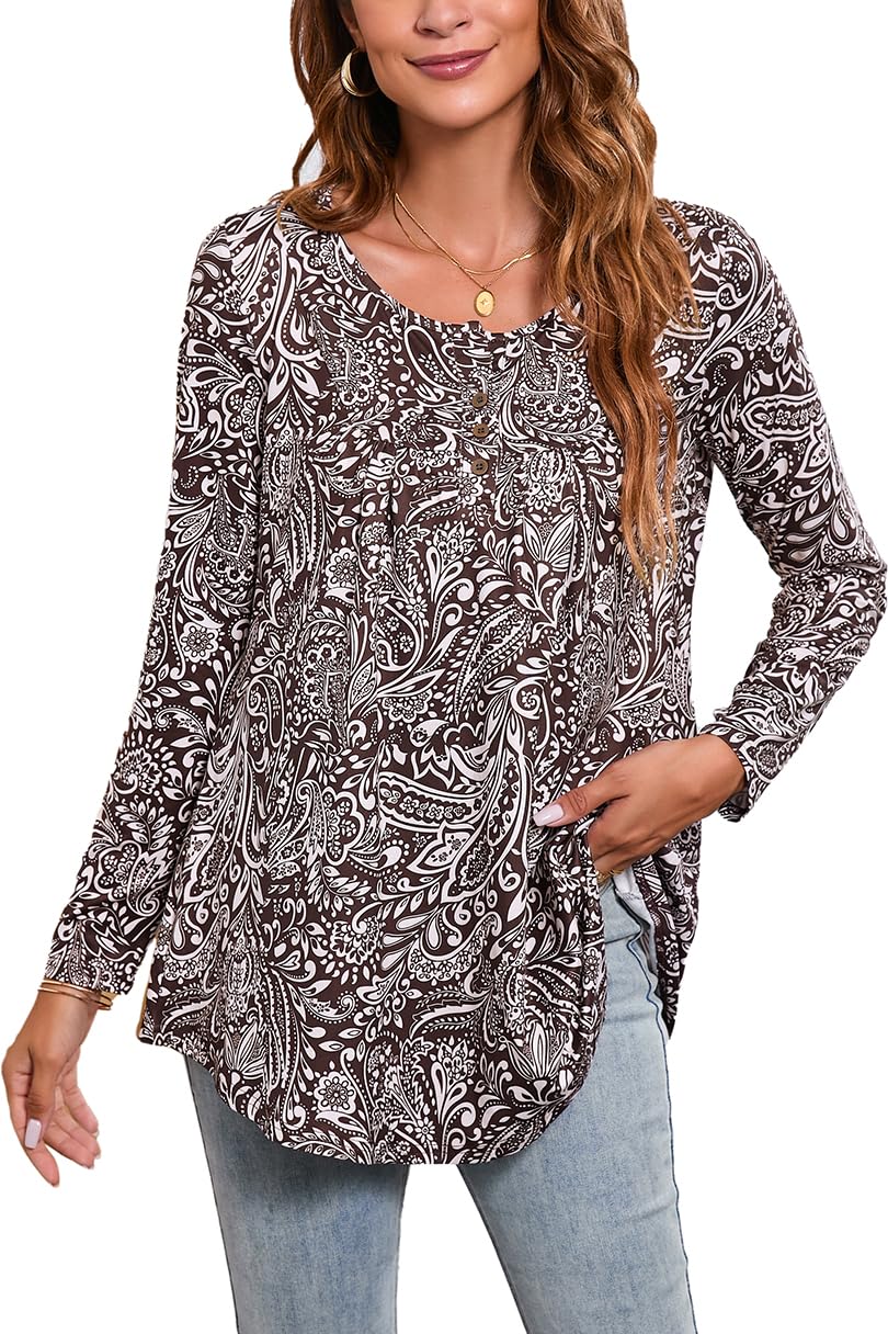 Women's Tunic Top Floral Print - L1-Brown 2 S-image-88cb7456-9221-4dba-bd68-9d5676a8794a-105021