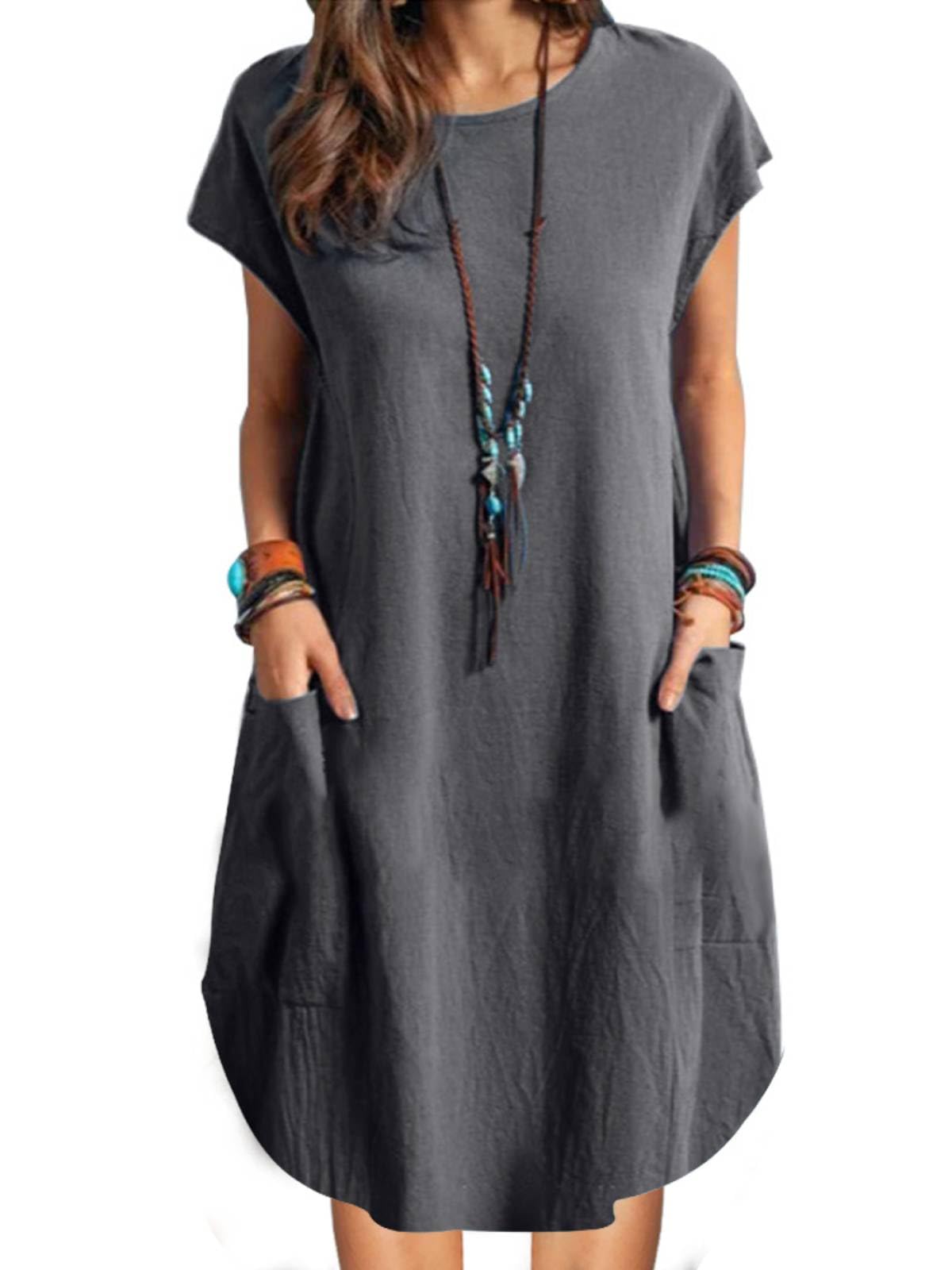 Women's Cotton Linen Midi Dress - Dark Grey S-image-60fd0358-7d54-4977-8733-9cbda73d29d7-104944