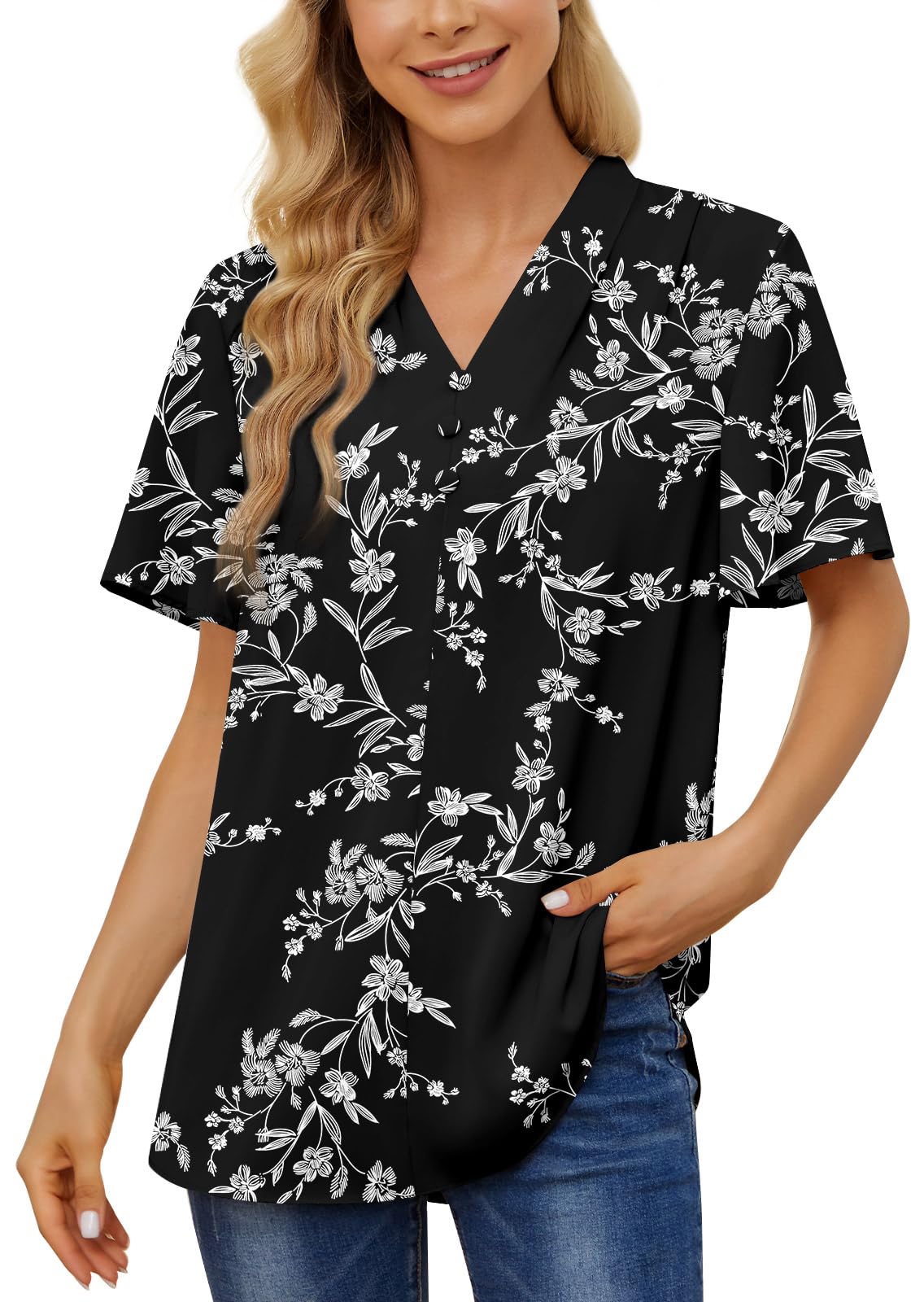 Women's Chiffon V-Neck Tunic Top - Carved White Black L-image-5bc99473-c580-4505-a495-cc882d62af2d-96355
