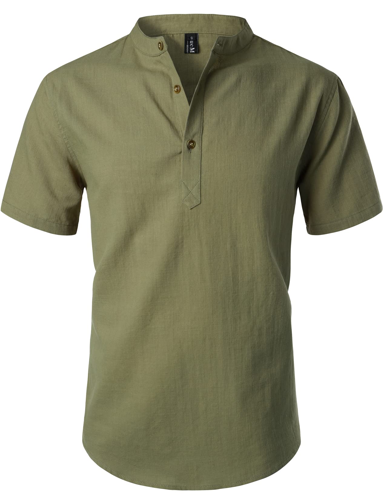 Men's Cotton Linen Henley Shirt - Army Green Small-image-b5ec1578-2a03-4d63-9ec2-f3d8e9aad42f-94324