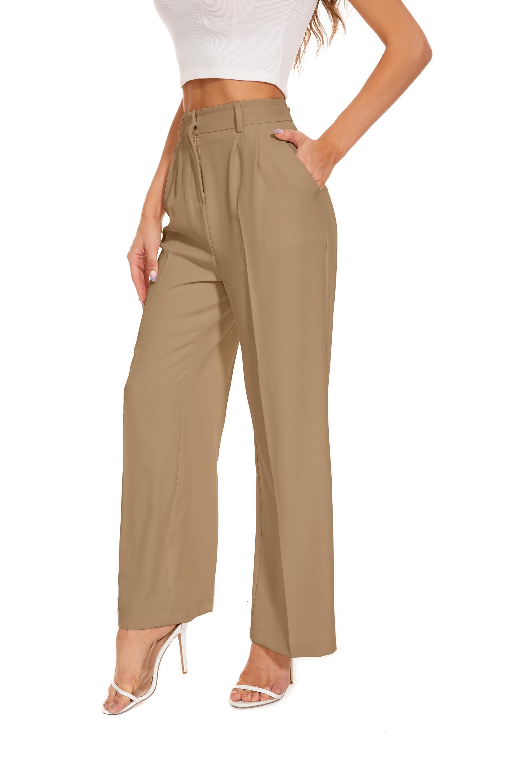 Women's Wide Leg Trousers - Khaki M-image-d75c5876-1543-4c8f-a045-5b3d0e21e74a-108519