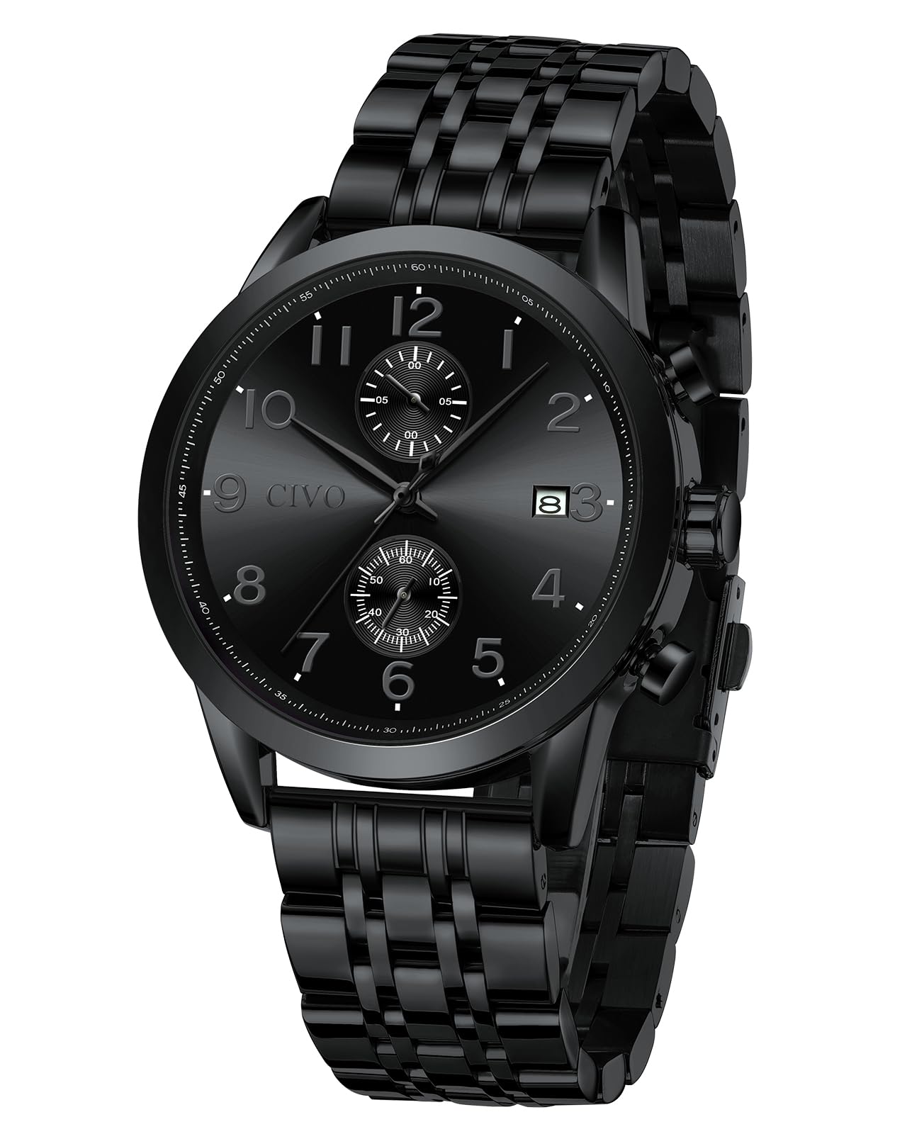 Men's Chronograph Steel Watch - Large Black Face-image-1ec48d87-4e51-48f0-8476-4f60dc781cad-80870