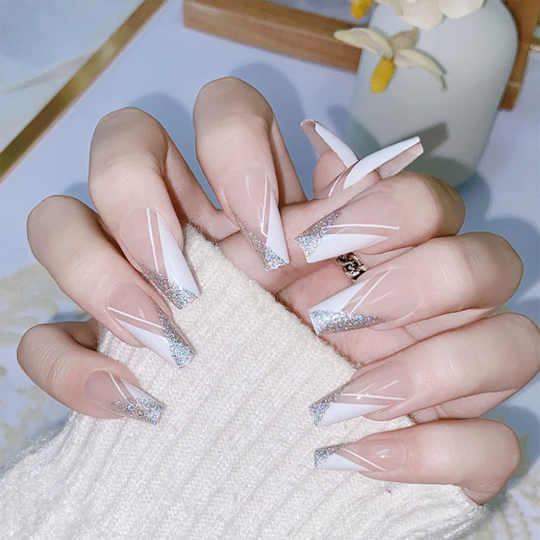 PCS Long Fake Nails French False Nails & False Nails 24 Pink White-image-519504ce-c7ec-4374-8a76-e375b8f508fd-58125