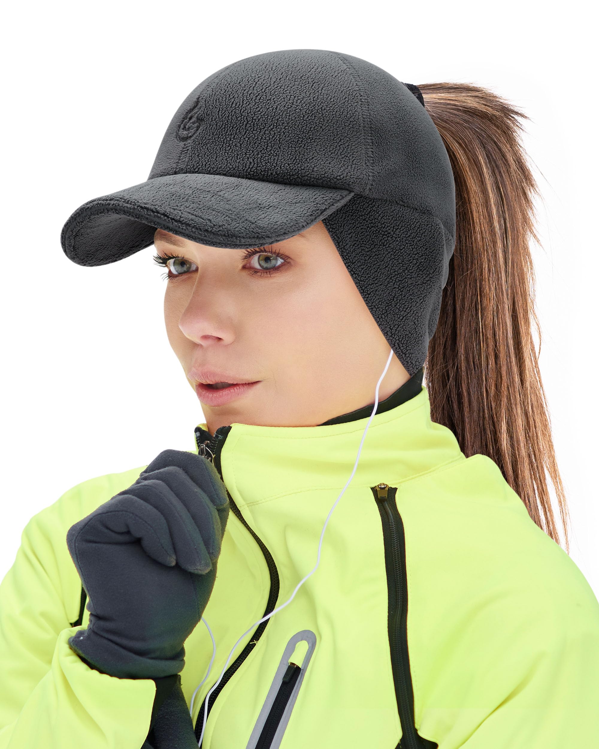 Winter Ponytail Hat with Earflap for Women, Reflective Fleece Running Cap, Dark Grey XS/S-image-cc8fed6c-c2fd-4568-9998-635f5b918694-66384