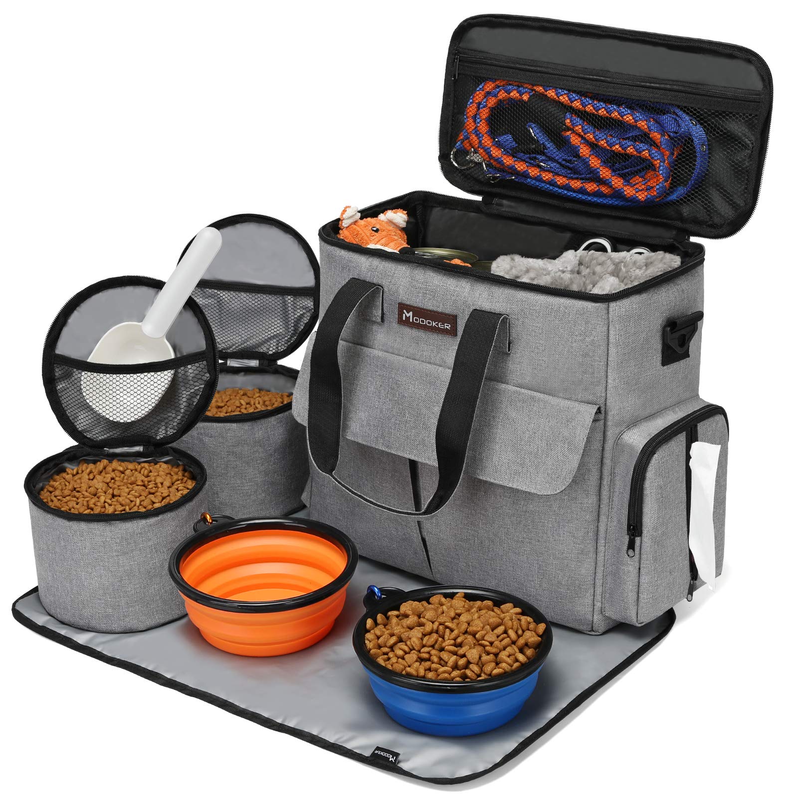Pet Travel Bag with Bowls & Mat - Grey 41cm-image-98d09c4c-95c0-4e6d-a0fb-ea2adfb0a2e4-112105