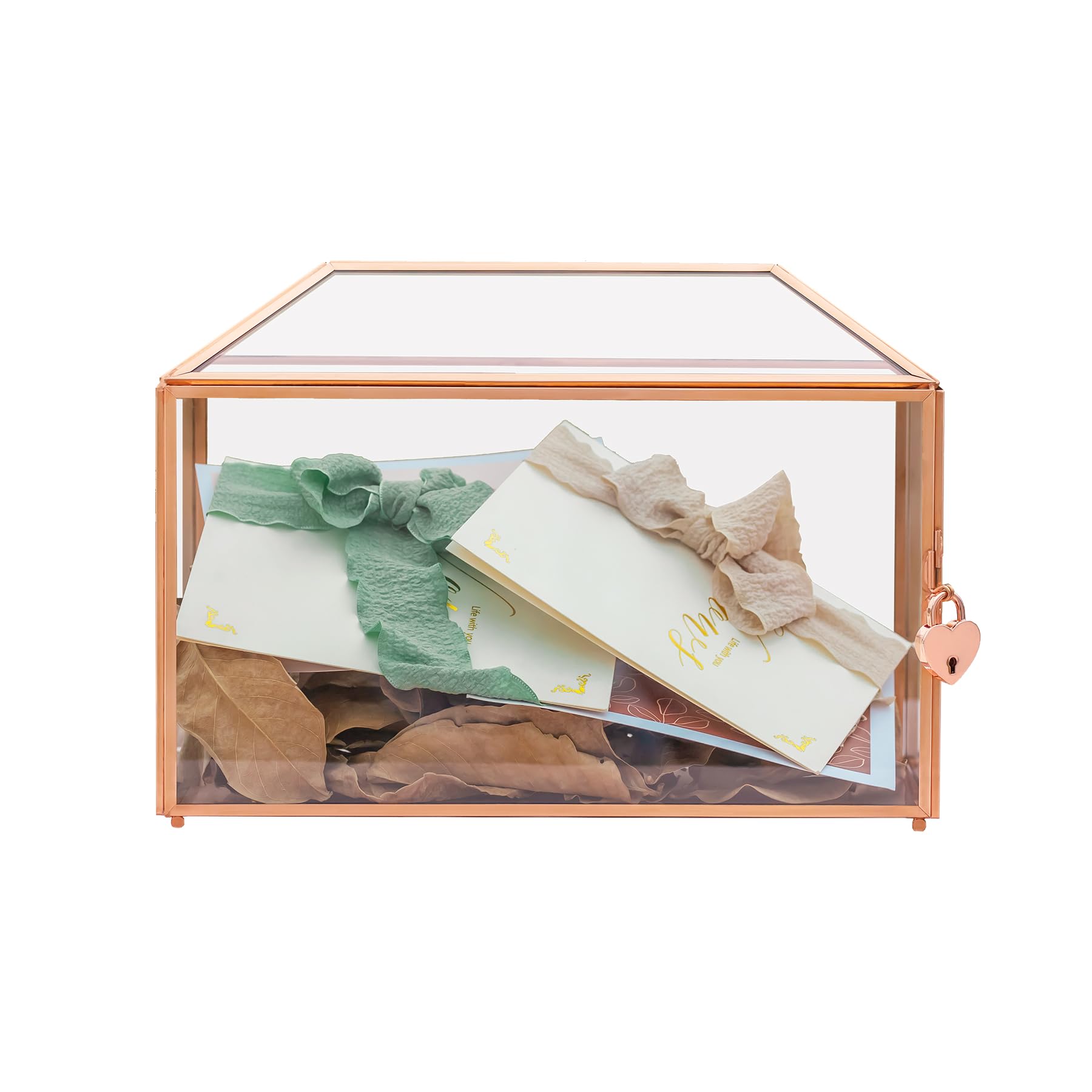 Glass Card Box with Lock - Rose Gold 32x15x23cm-image-74b7ec5d-8352-4185-aa71-bf0967b13bee-114205