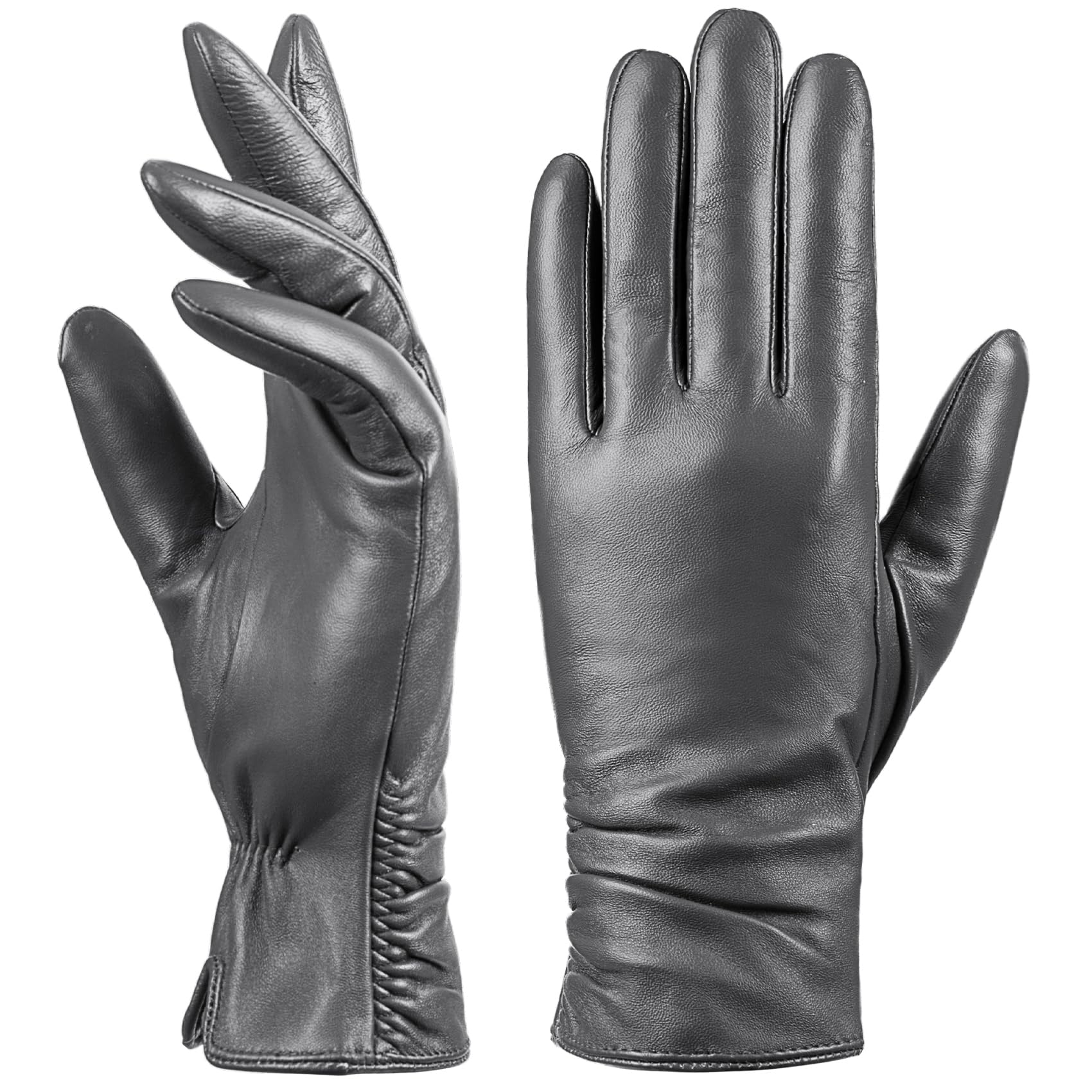 Women's Leather Touchscreen Gloves - Grey XXL-image-d250cc56-85fc-49c3-aee4-afbecf90767f-111692