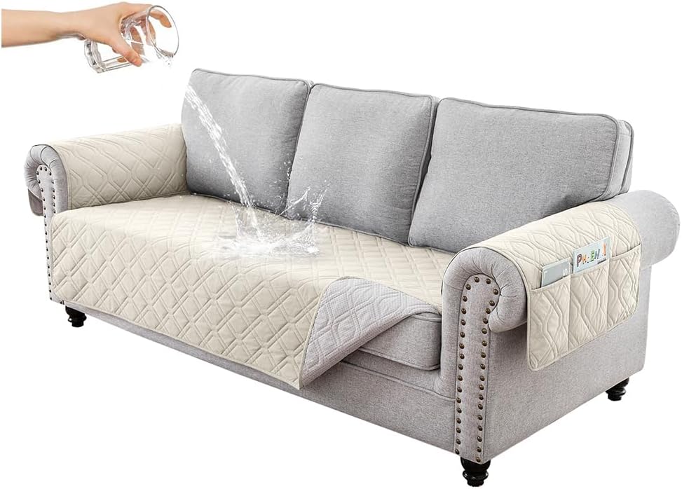 Waterproof Non-Slip 3 Seater Sofa Cover with Pocket - Beige-image-eb9263d9-78a5-4ea1-b0b4-3325d75f9b5e-59471