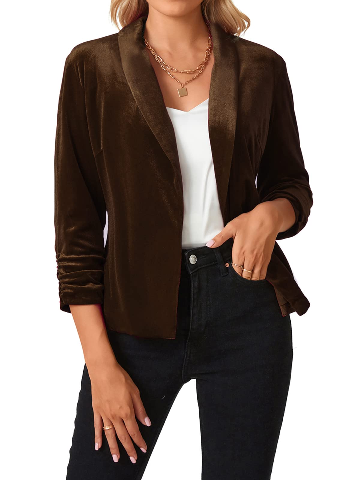 Women's Velvet Blazer - Dark Brown S-image-993b79d2-58fe-41af-9958-27d15b876176-105382