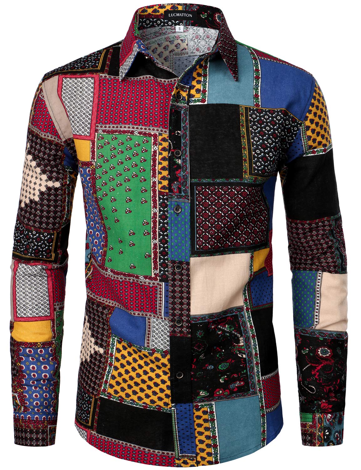 Men's Linen African Print Shirt - Small Multi-Colour