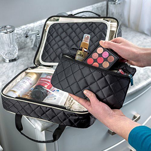 ellis james designs large travel makeup bag organizer Make Up Train Case Professional - Black ELLIS JAMES DESIGNS Large Travel