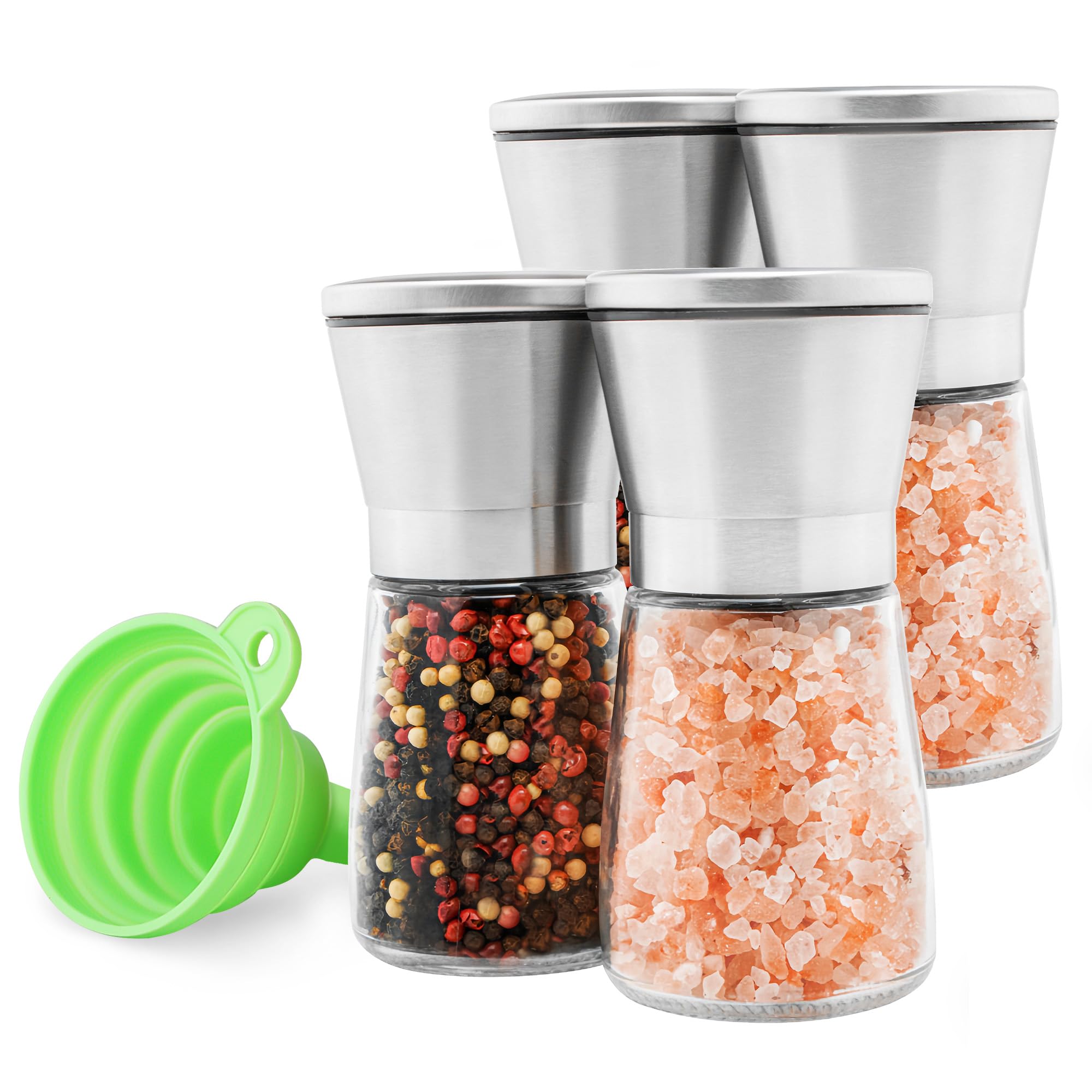 Premium Salt & Pepper Grinder Set of 4 - Adjustable Stainless Steel & Glass Mills-image-62882ce6-0927-4734-b3e0-d8d33e6c9b44-61472