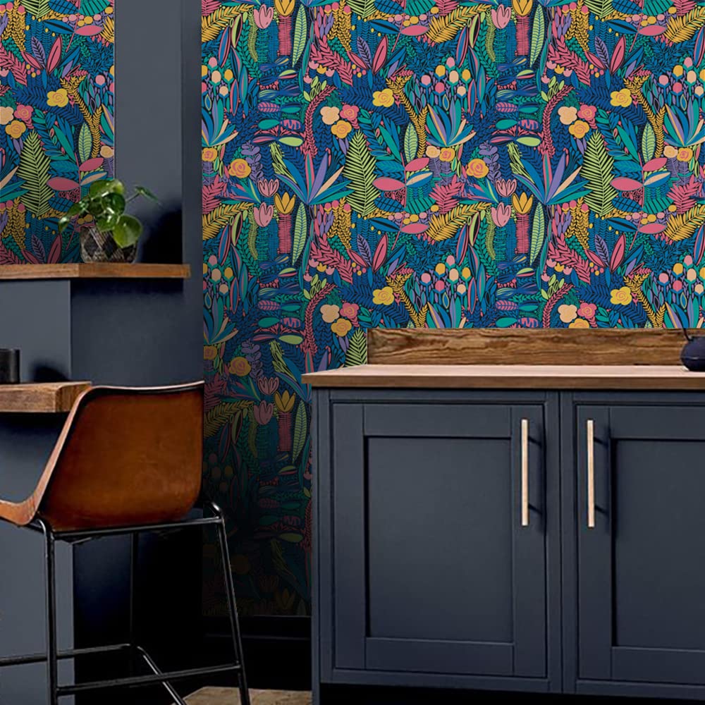 Floral Self-Adhesive Wallpaper - Blue Leaves 40x250cm-image-fa0afa89-1348-496f-8997-33c9d0b84c00-108074