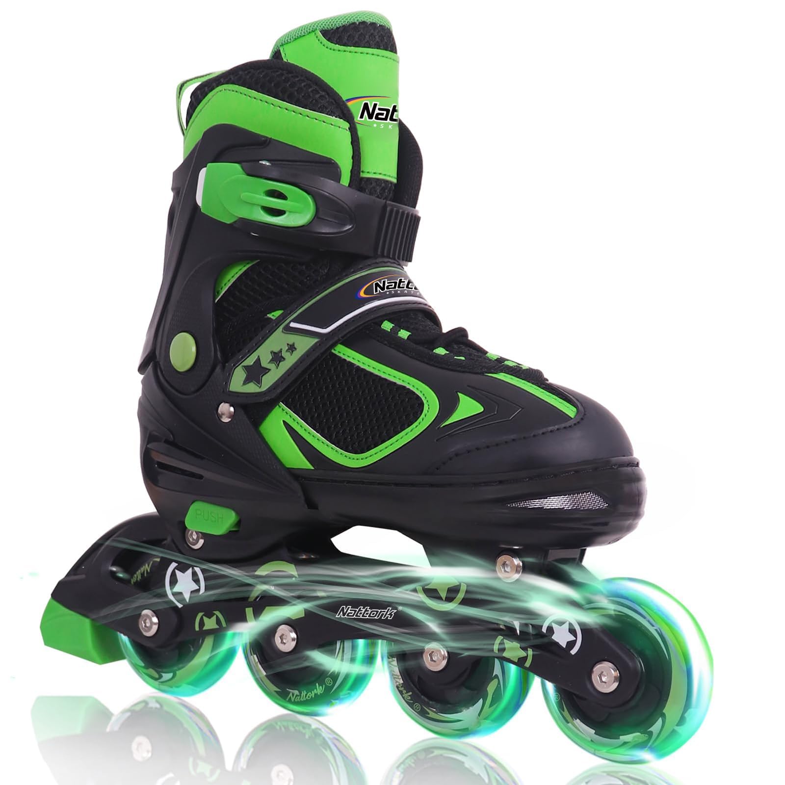 Kids Adjustable Inline Skates - Black & Green Small (9-12)-image-7f9db16d-f320-4e84-a8d2-15a4a07a8bcd-115617