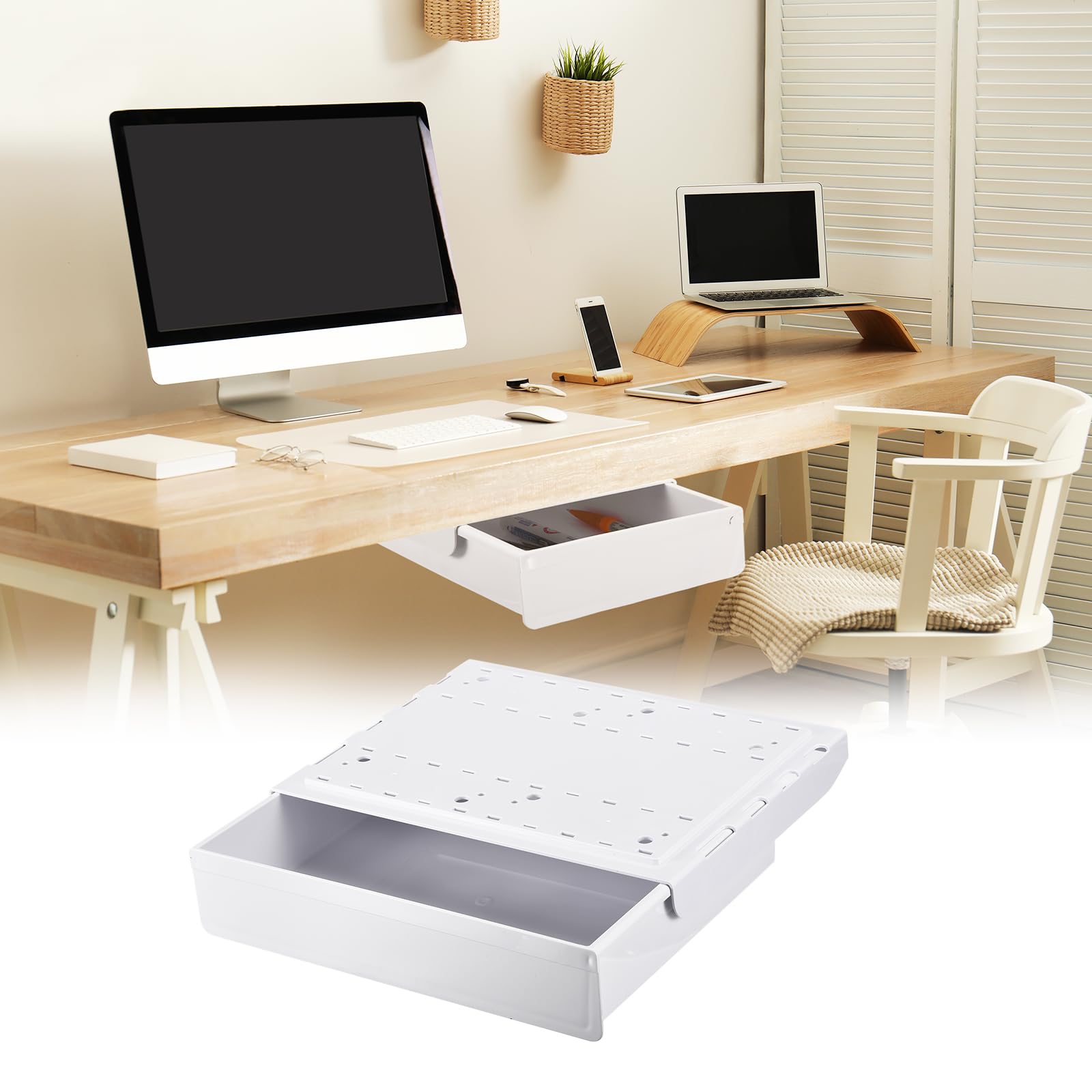 sourcing map Under Desk Drawer, - Plastic 1Pcs (White, 335x250-image-be92e334-6c01-4c36-99dd-2c17ff5f428f-61022