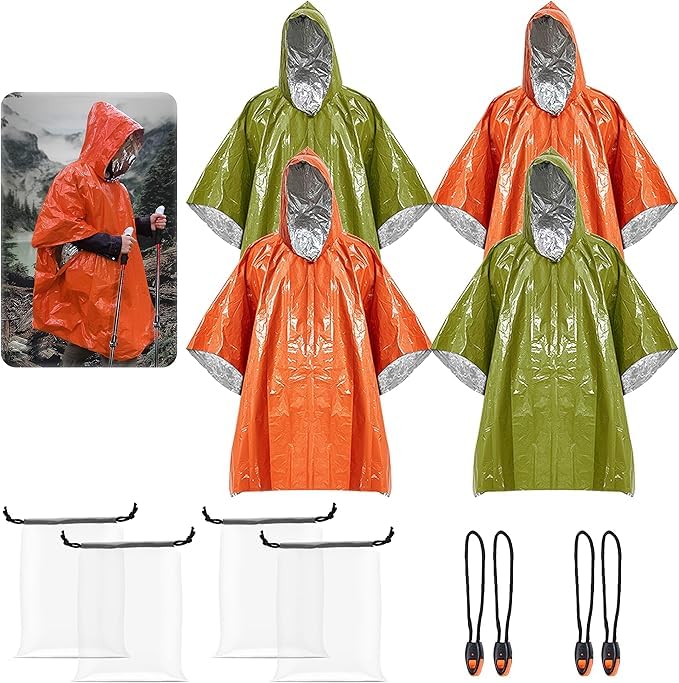 Emergency Rain Ponchos 4-Pack - Green & Orange Unisex-image-a161dbf9-3f36-4ab5-965c-8d6d577dd479-110414