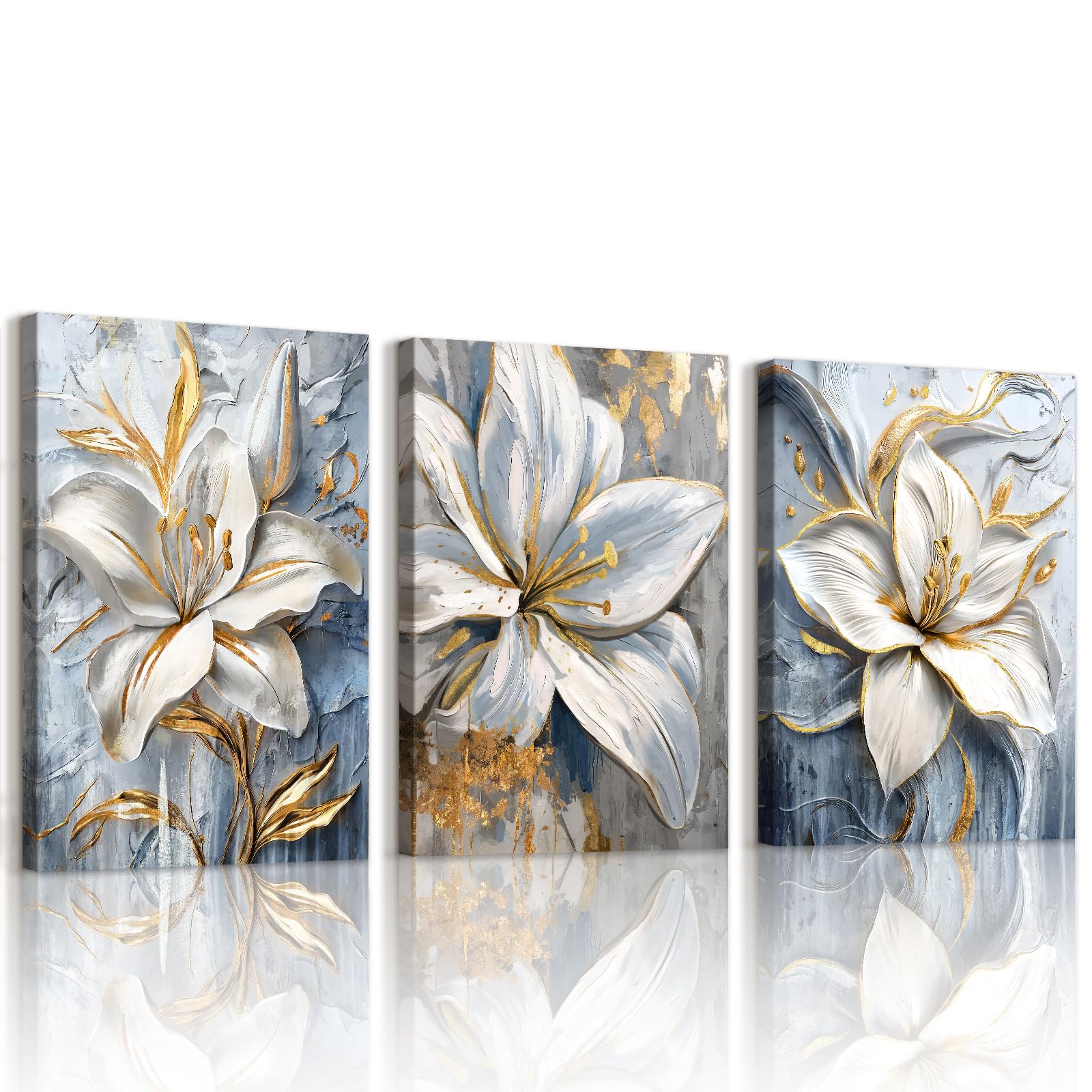 Set of 3 Floral Canvas Prints - Grey Gold 40x60cm-image-02445921-bd18-4dc6-82eb-c42e1985bbed-118518