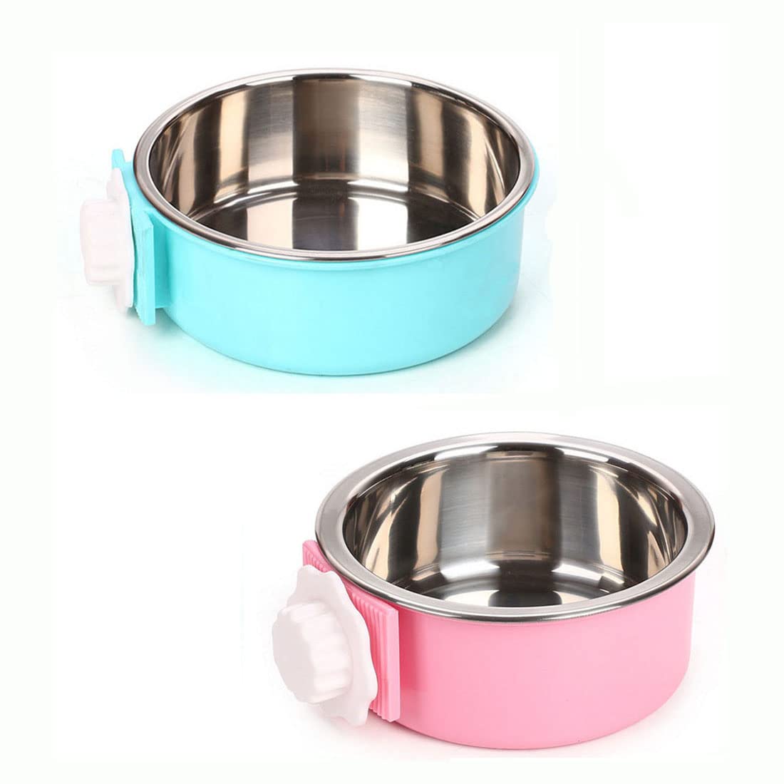 2-IN-1 Removable Dog Bowl for Crates - Stainless Steel & Plastic Feeder, Bolt Holder, Set of 2, Small Round, Blue & Pink-image-bac17a4c-c04a-447b-8ed2-57dcd767db5a-66546