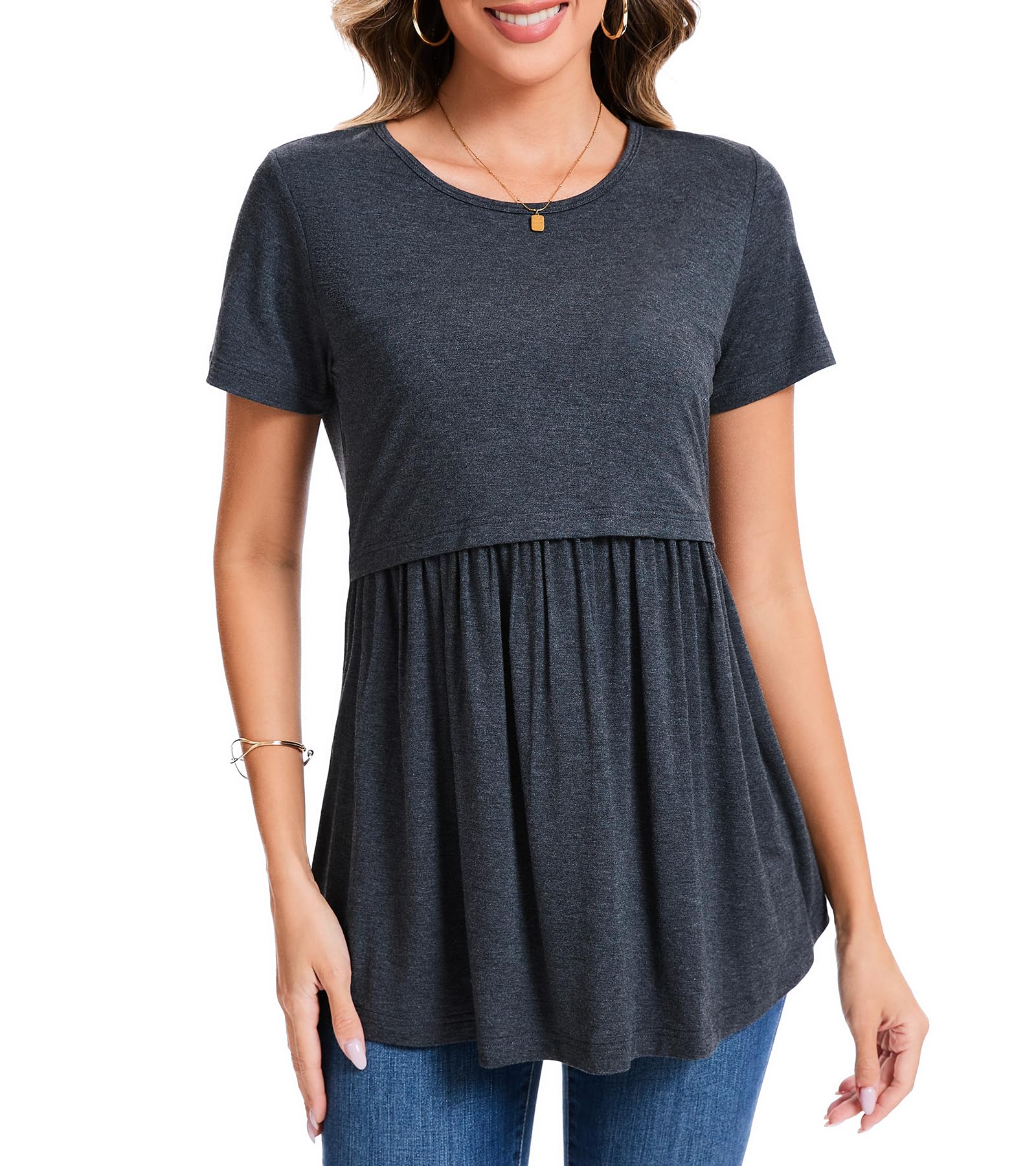 Maternity Nursing Top Short Sleeve - Dark Grey Small-image-c1885377-cb27-4f7e-8c6e-8f2990d91eac-94669