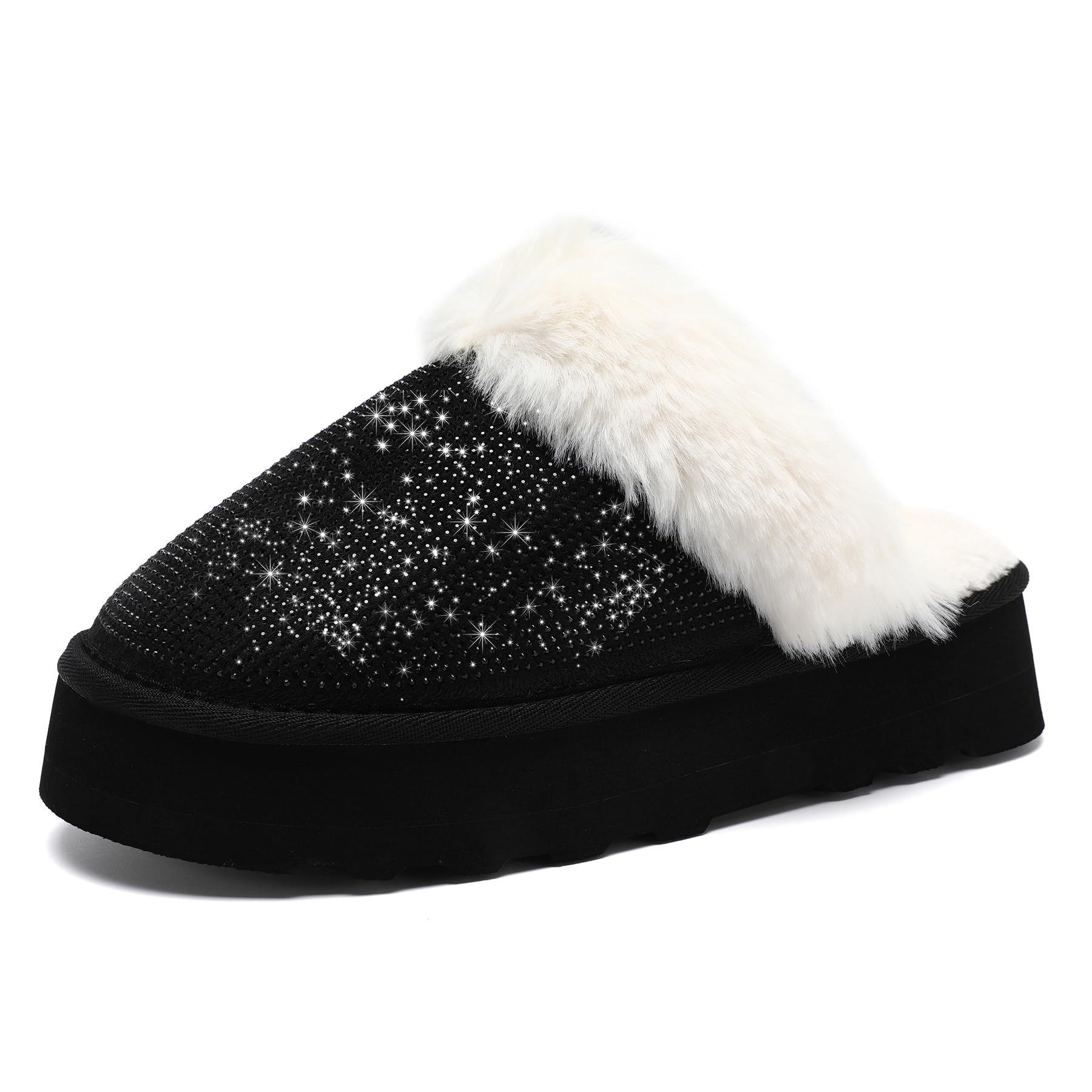 Fluffy Women's Platform Slippers with Rhinestones, Memory Foam & Non-Slip Sole - Ideal for Indoor & Outdoor (Black, UK 5/6)-image-1bb4a79b-a1dd-4d4f-8a25-b2dacb4e0936-66137