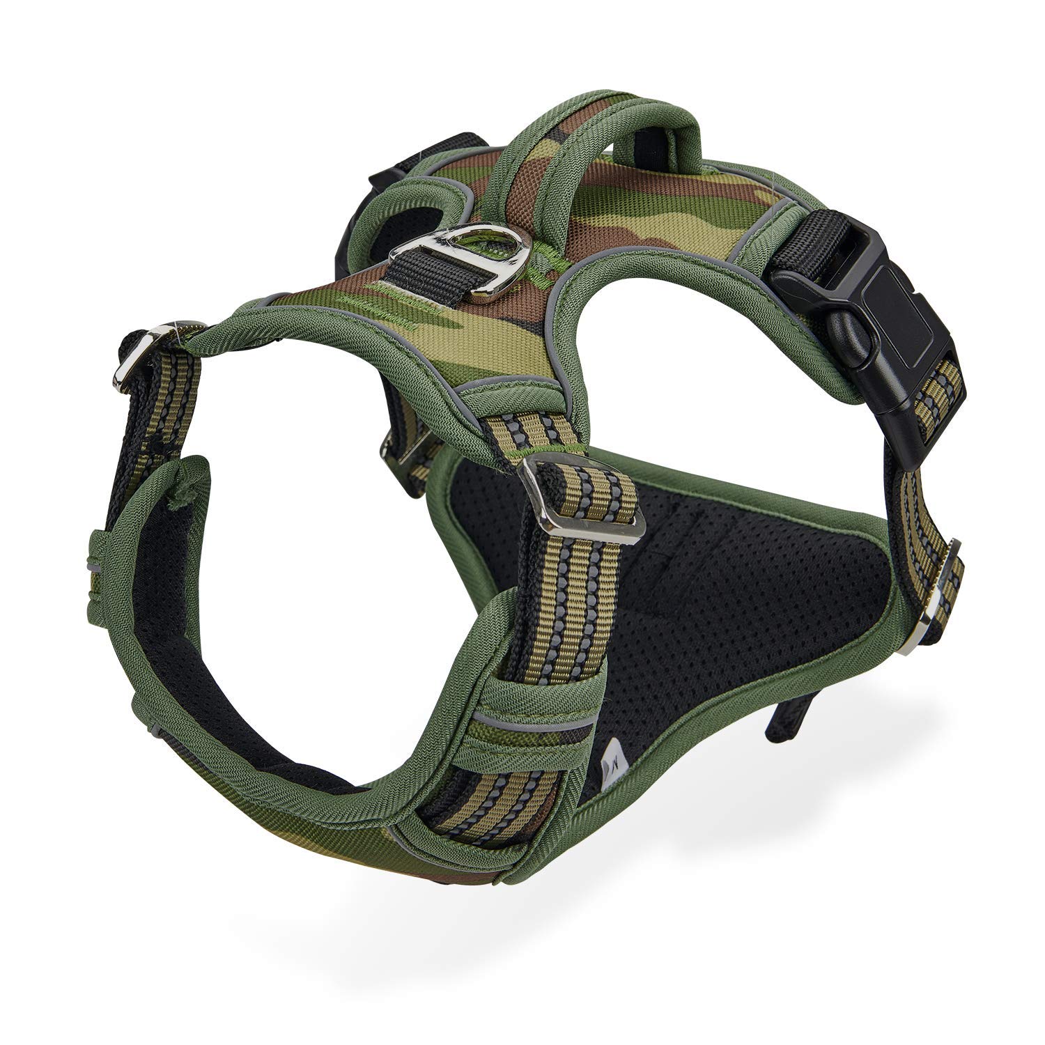 No-Pull Reflective Dog Harness for Medium & Large Dogs, Adjustable & Breathable Camo Green Vest for Training & Walking