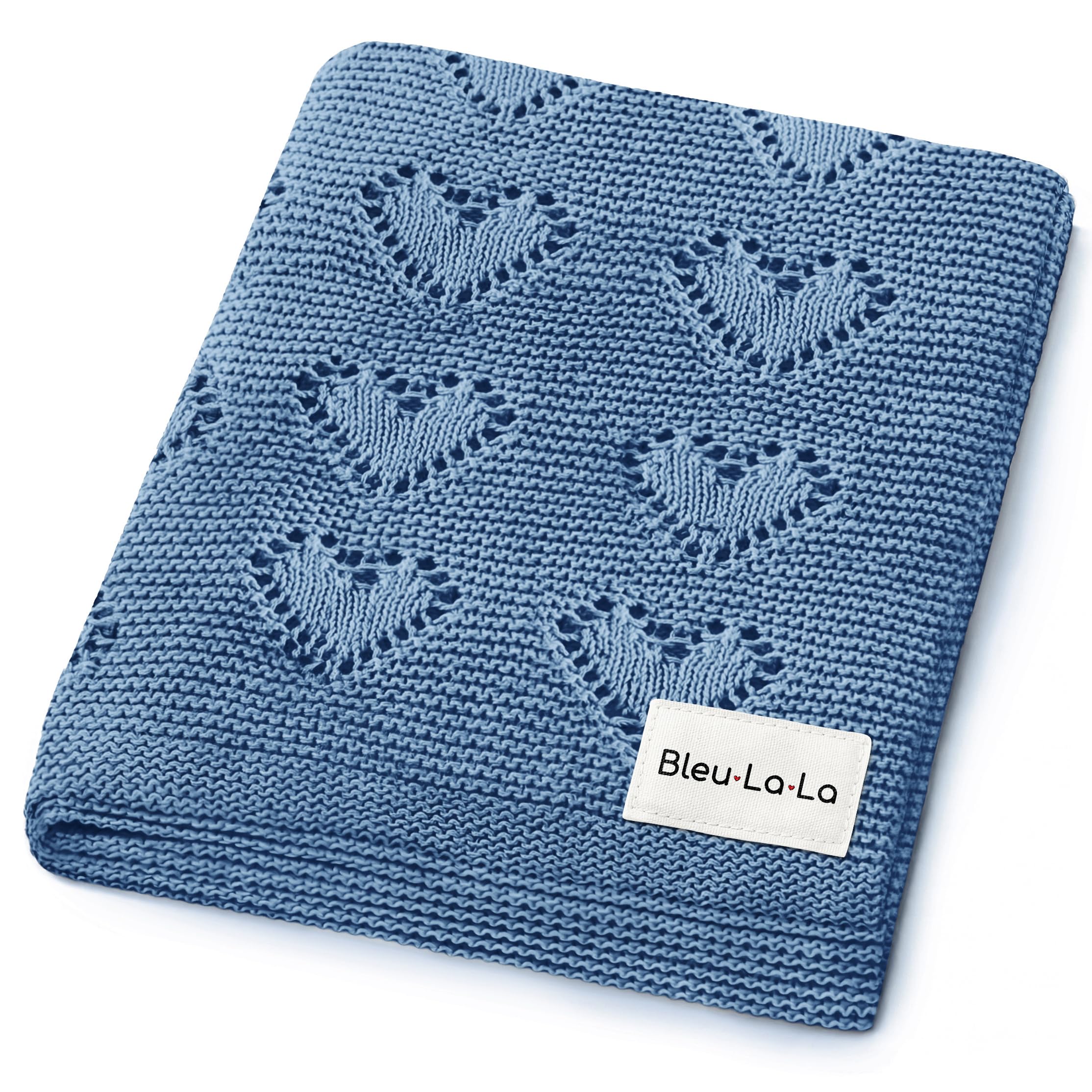 Cotton Knit Baby Blanket - Denim Blue 0-2 Years-image-7ac7d1a3-e5a8-4d63-b745-981aab9e22a8-110042