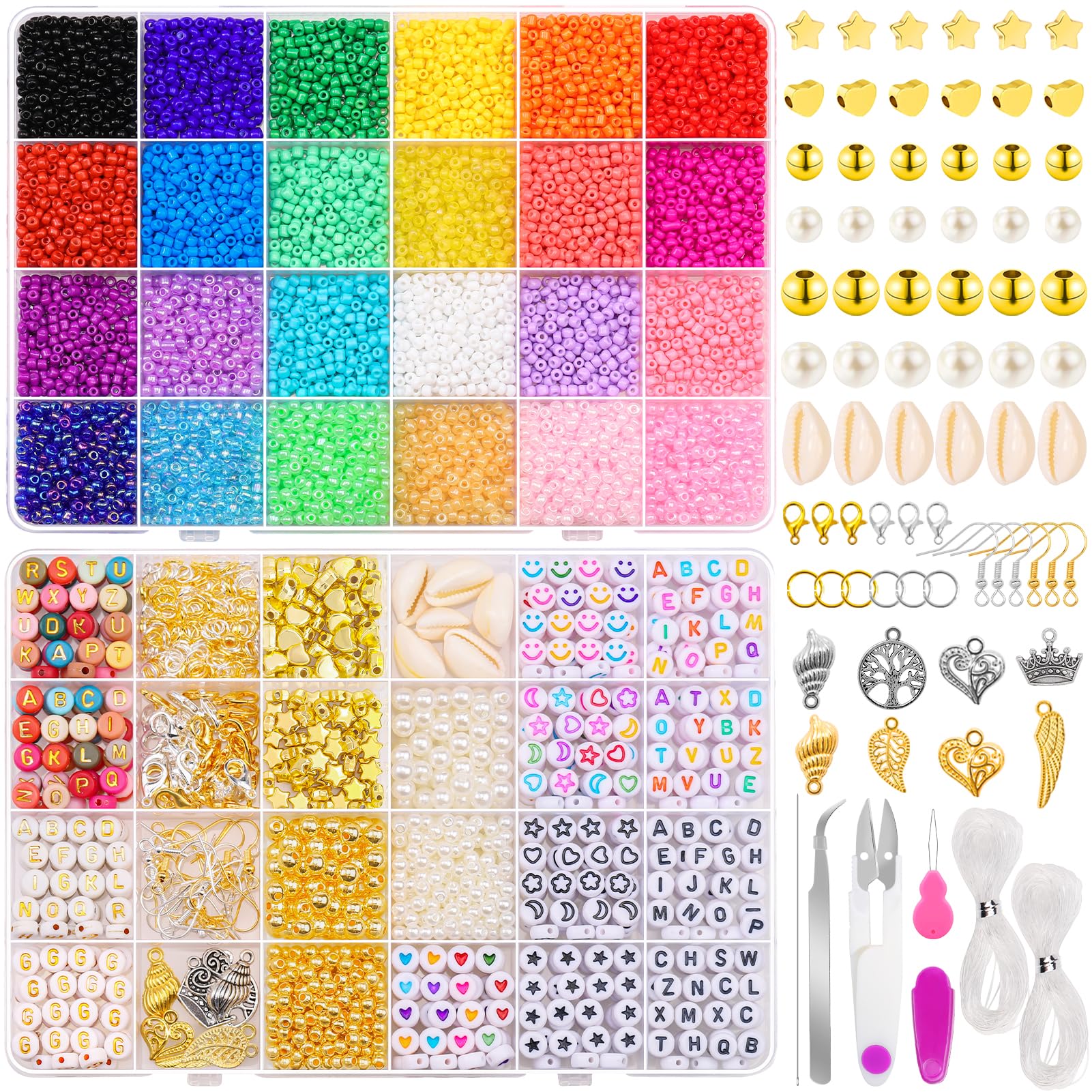 WIURGOHA 10000pcs Glass Seed Beads Set, 24 Colours for Jewellery Making & DIY Crafts