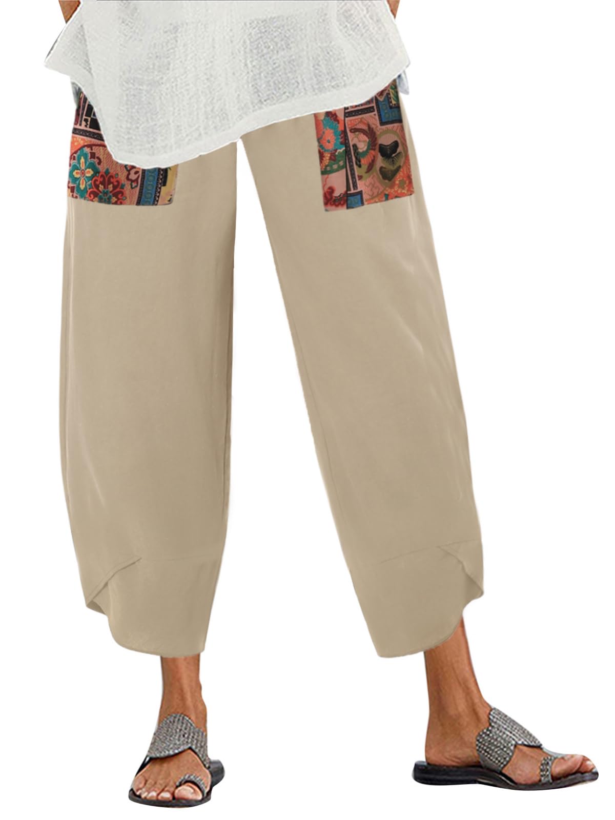 Women's Cropped Harem Trousers - Beige M-image-7ea343c7-a0e1-4994-bd49-d1c1f2ea0ca2-113930