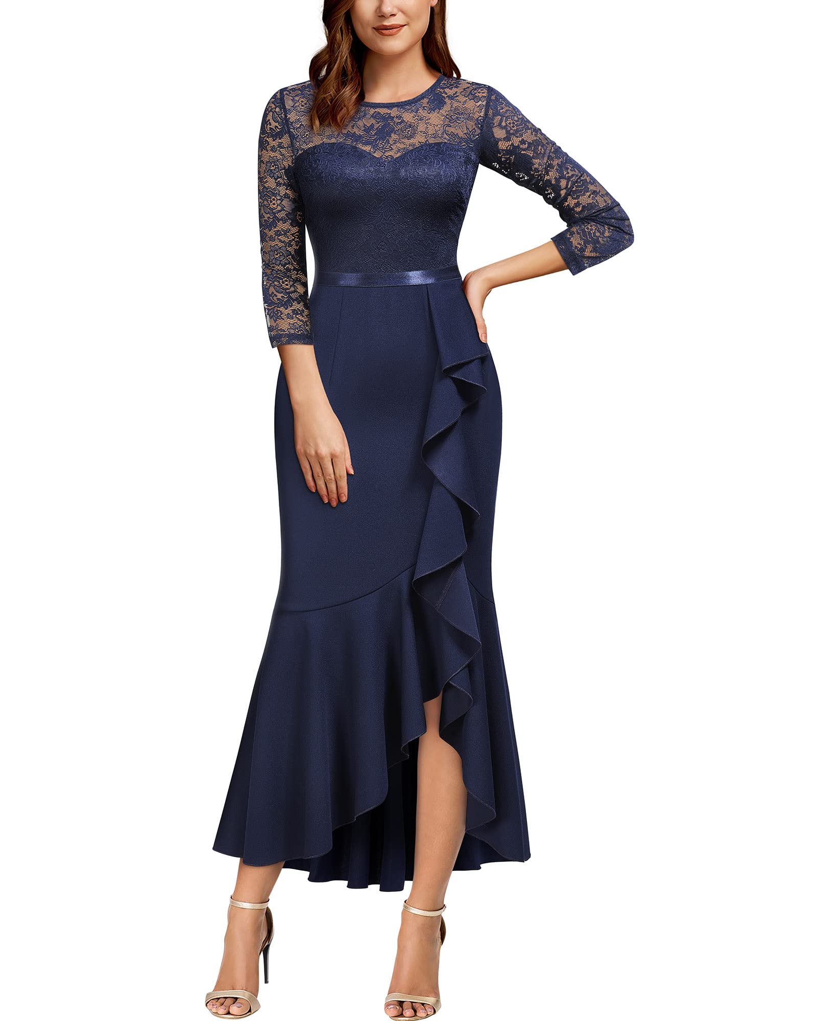 Women's Lace Evening Dress - Navy Blue Small-image-9e4611a2-3382-4610-b58d-11cdb57b8952-121677