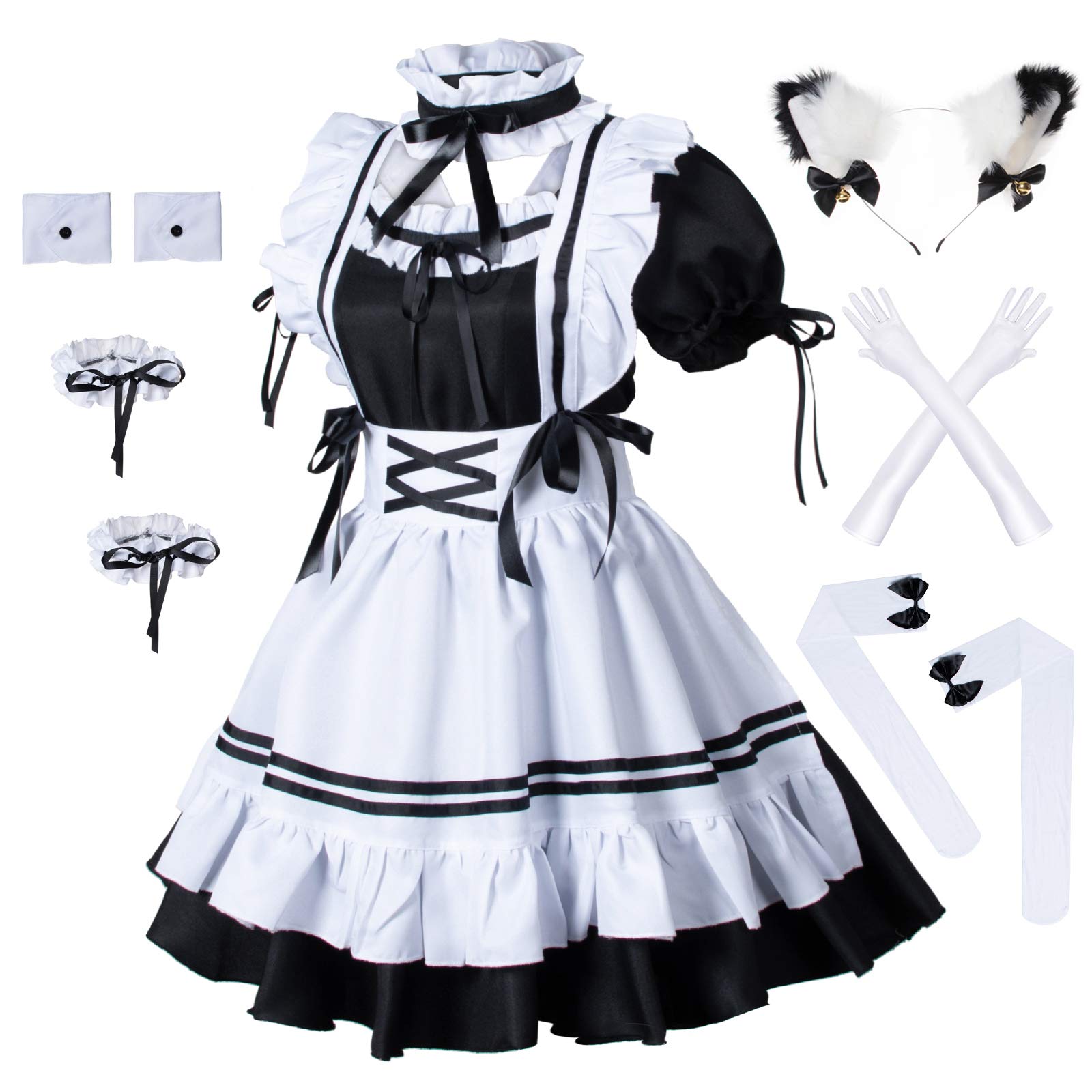 Black Lolita Maid Costumes For Women Anime French Lolita Maid Dress - Black  & Pink Cosplay Costume With Cat Ears | Women's Sweet Waitress Outfit  Cosplay Anime