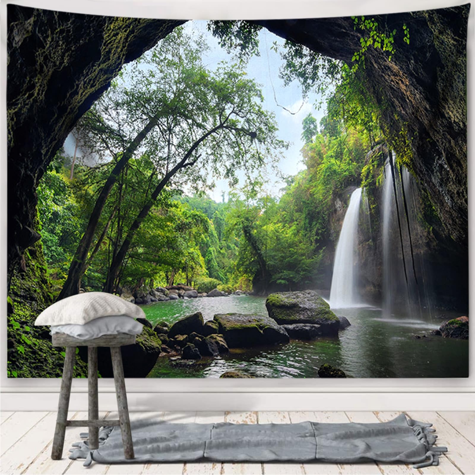 Forest Stream Wall Tapestry - Cave 150x130cm-image-3f112efb-6581-4132-bba6-26e56147d189-112517