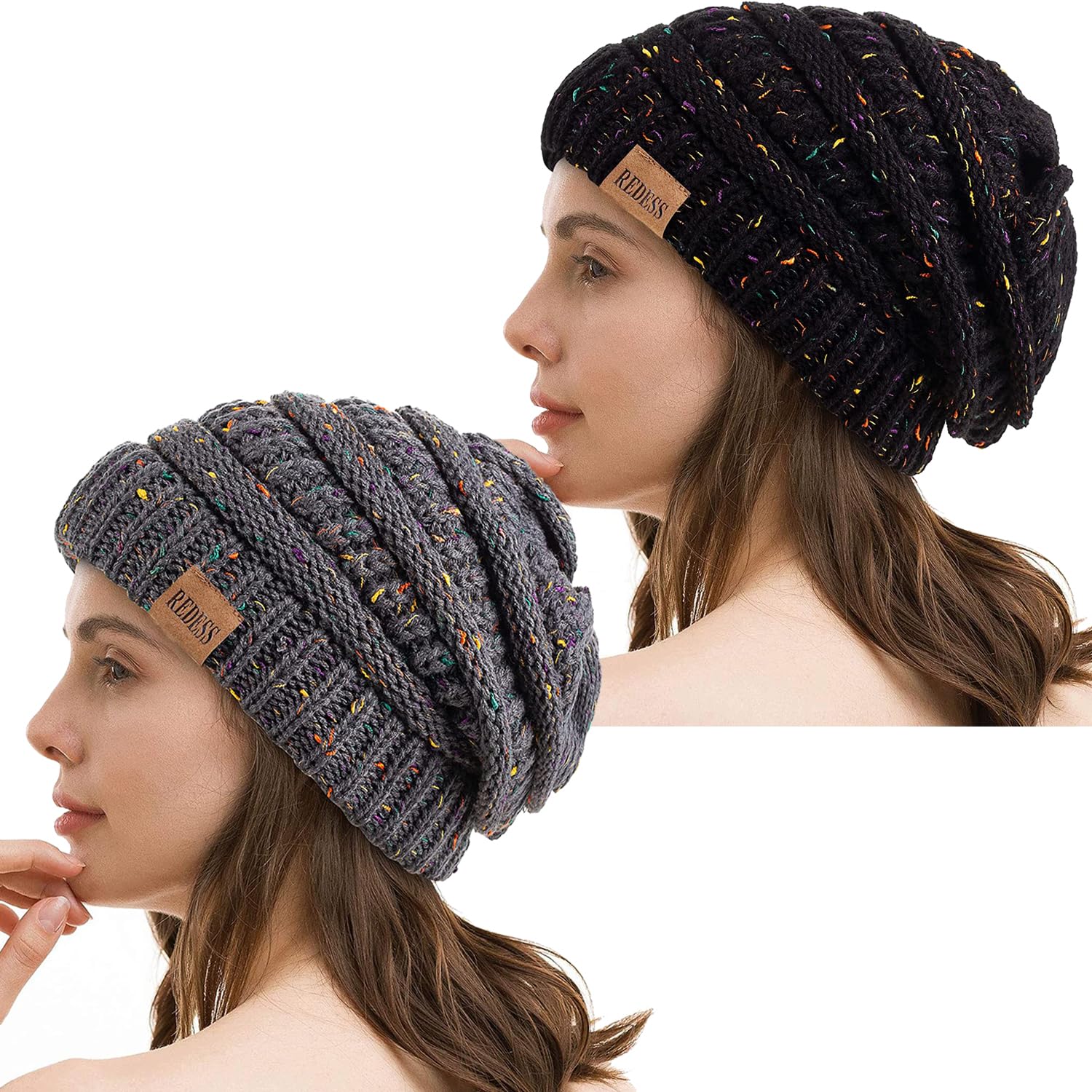 Women's Slouchy Beanie Hat - Dot Black+Dot Dark Grey One Size-image-98d1a82e-3954-4b2a-825e-c1de3b34aa05-111182