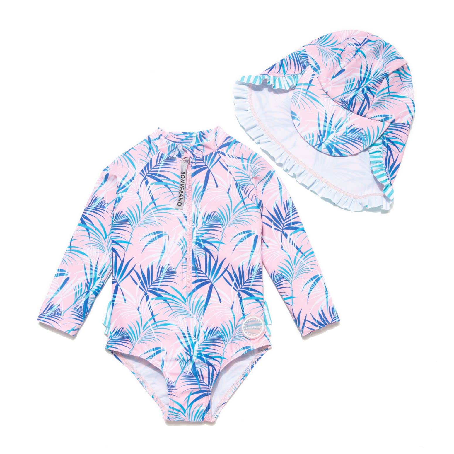Baby Girl Swimsuit with Sun Cap - Fine Leaf 12-18M-image-b72eee8f-0abb-4a17-8ab8-86b009591758-86093