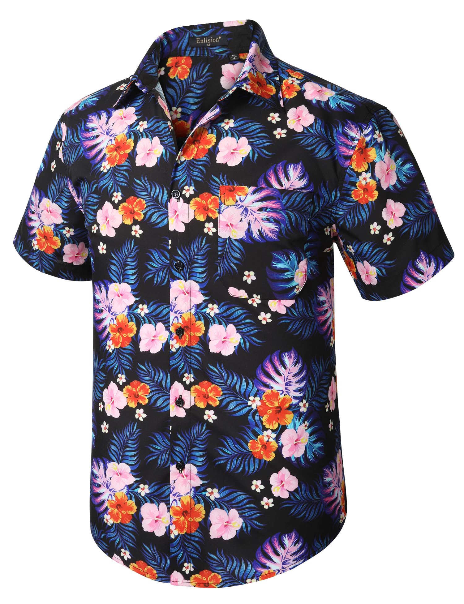 Men's Hawaiian Shirt Casual Floral - Pink/Orange/Navy L