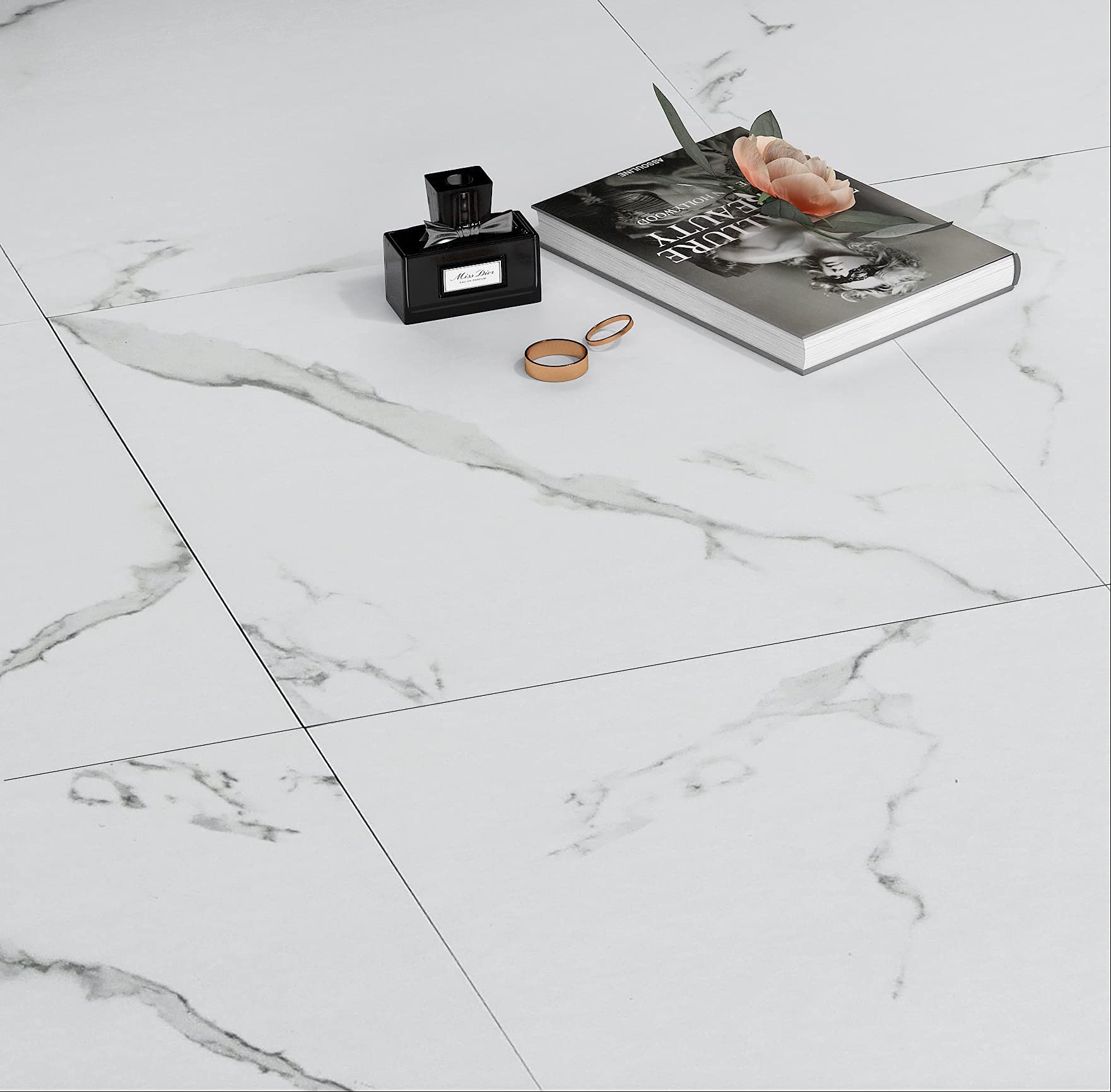 Vinyl Floor Tiles - White Marble 30x30cm 15 Pack-image-9315526c-a3fa-4fa3-a4db-8202783bbd97-88899