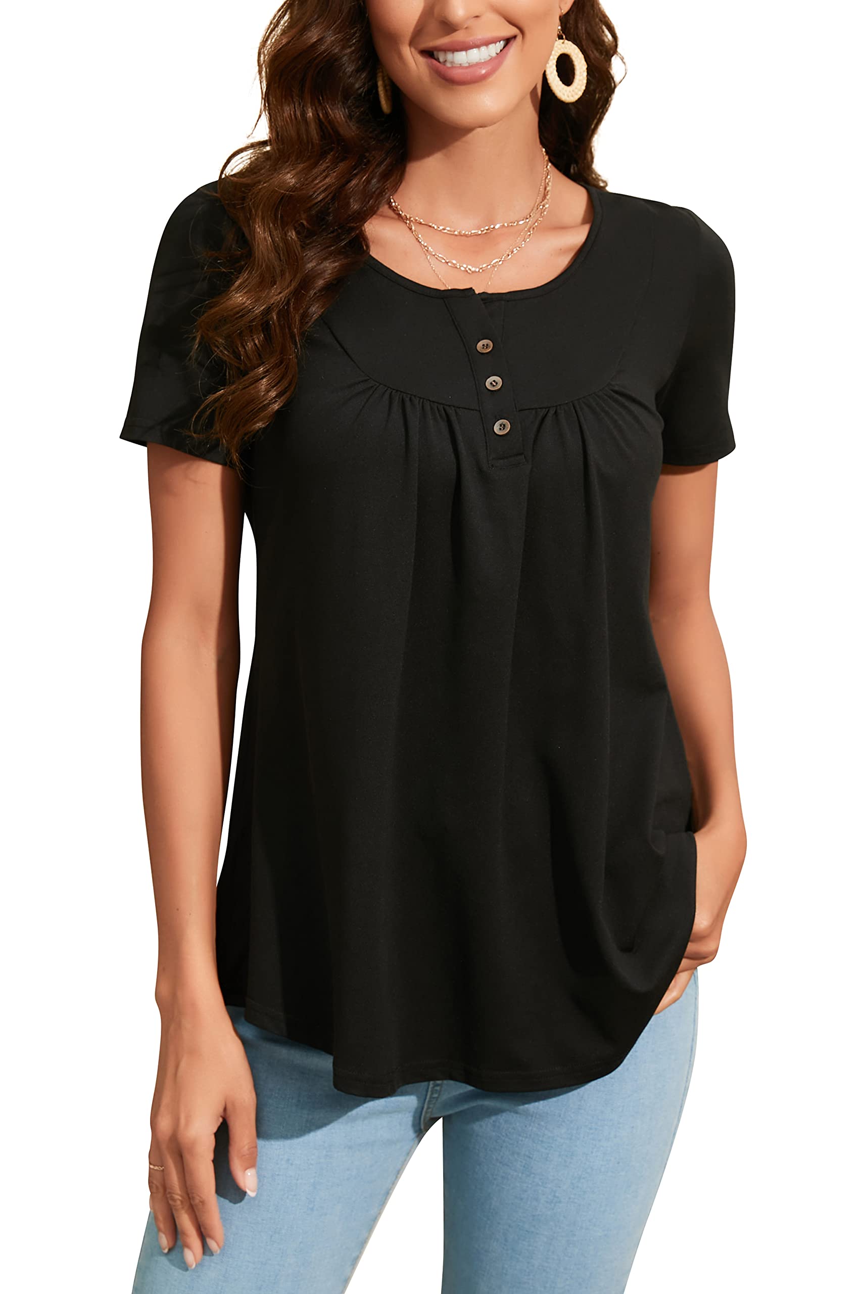 Women's V Neck Tunic Top - Black S-image-3967fda9-90d6-4f67-b3c5-9248f888aee2-119782