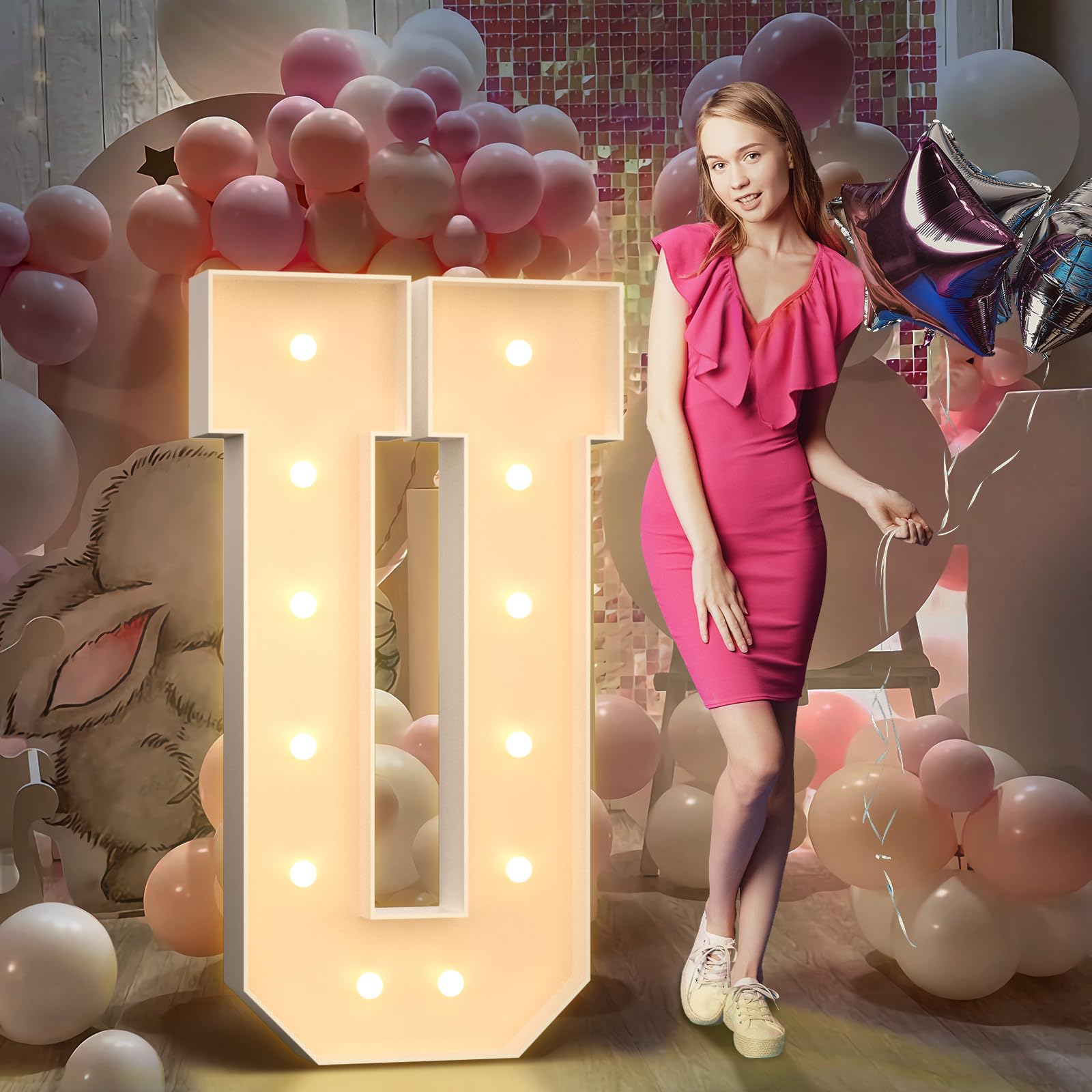 Light Up Mosaic Letter Decoration - White U 4FT-image-46ec0317-e990-4e69-b8ec-7ff4f192b731-116291