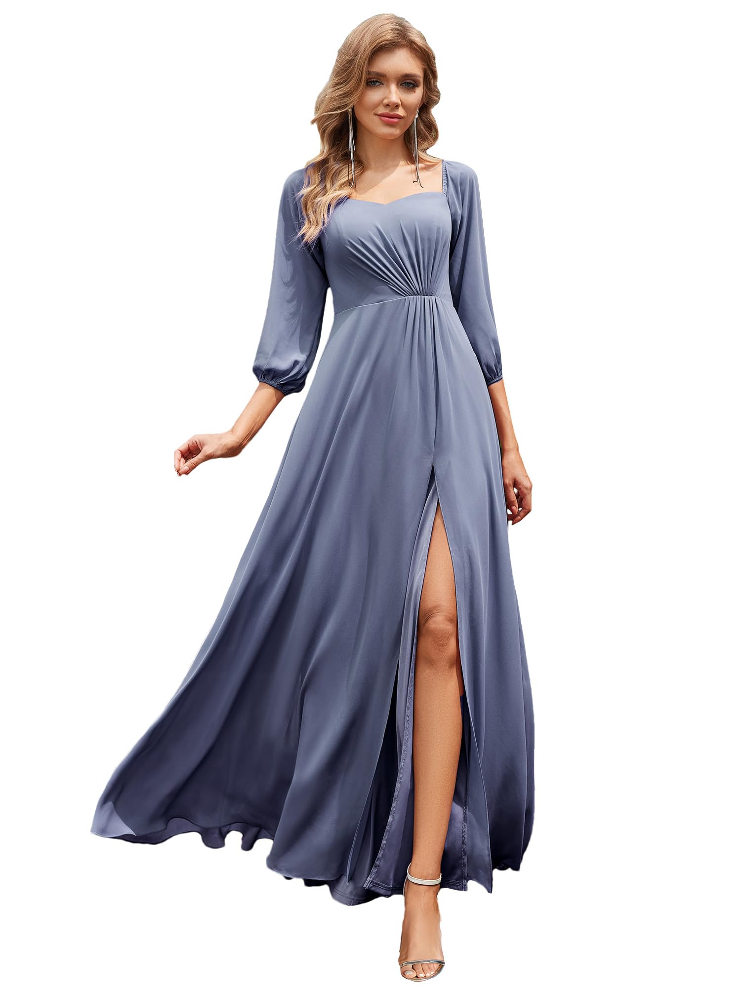 Off-Shoulder Chiffon Bridesmaid Dress - Dusty Navy 10UK-image-a8d65481-d3b8-43fd-b4e0-8a42ce537c78-114105