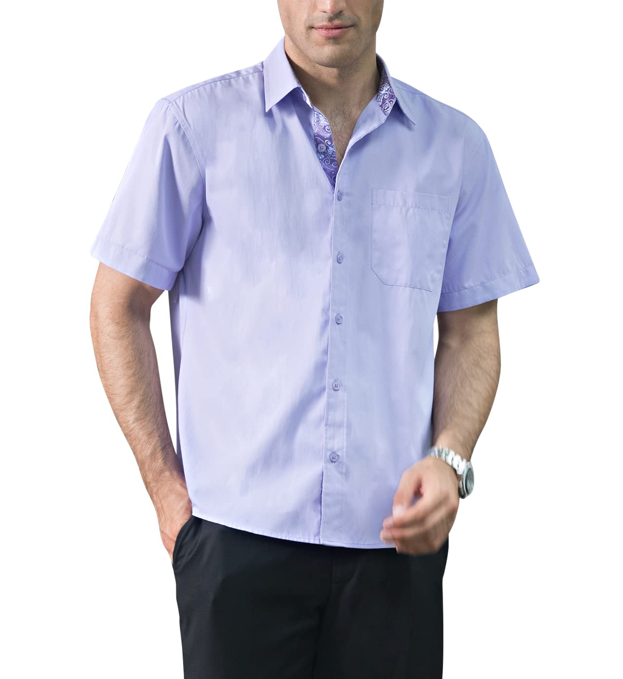 Men's Short Sleeve Dress Shirt - Purple M-image-99ba77ab-7f37-4530-9c26-282acb055a17-101833