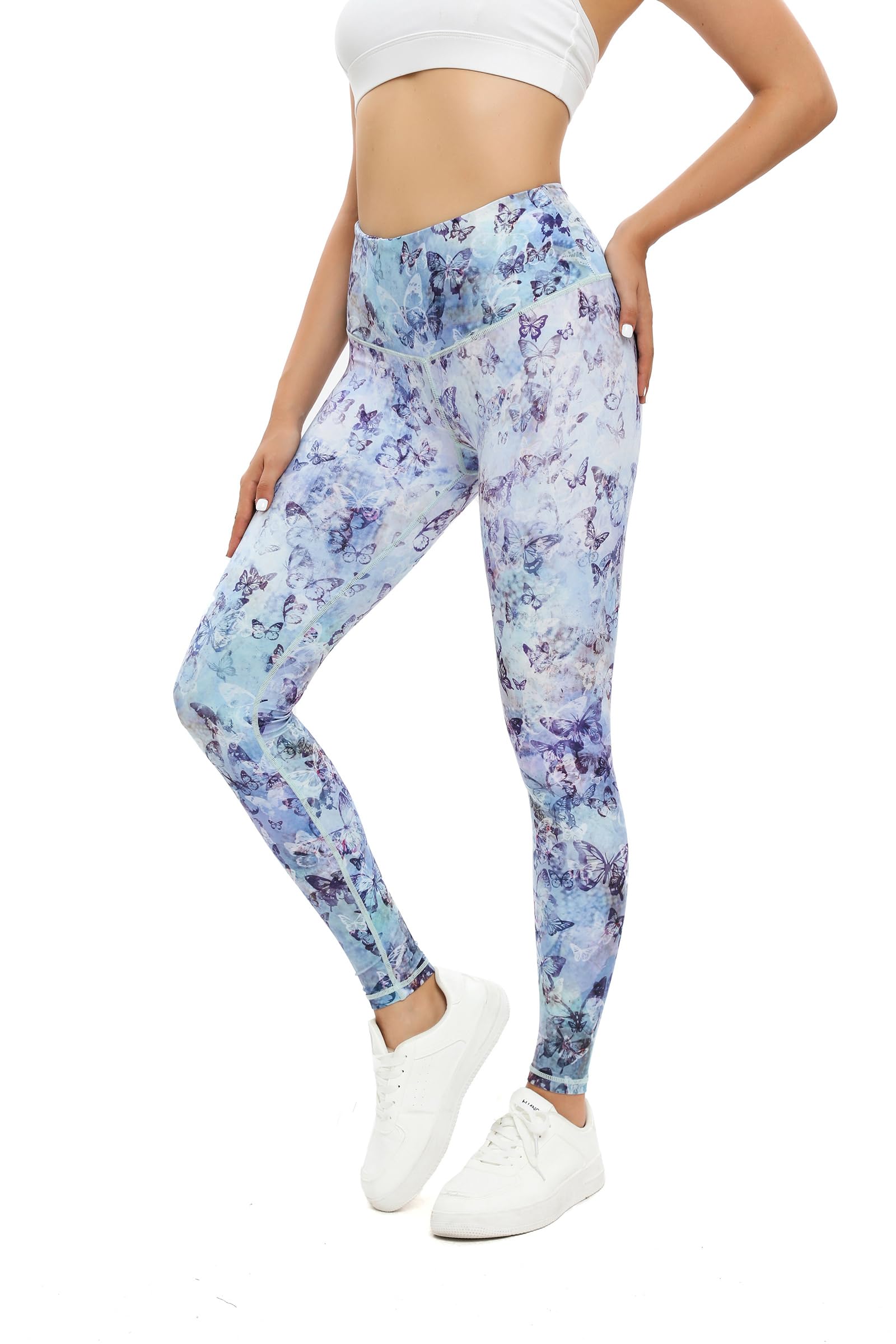 Chisportate Women's High Rise Yoga Pants - Sustainable Butterfly Print, Tummy Control Leggings-image-43c401b3-bc15-4d0d-aa57-e6357bcf8b15-54601