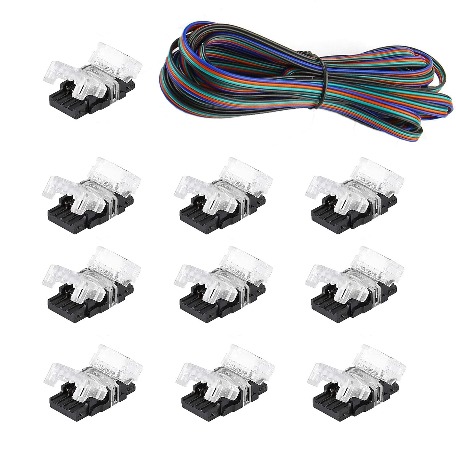 4 Pin LED Connectors 10mm Solderless Strip to Wire Adapters with 2m Extension for RGB LED Lights - 10 Pack-image-72a502d8-16e6-41ab-8313-f8b900e605f4-66440