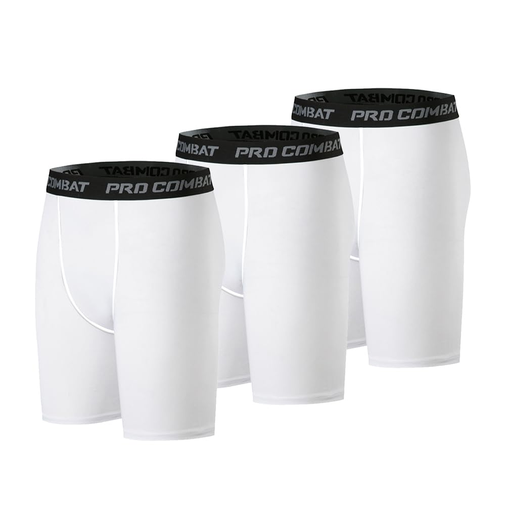 HYCOPROT Men's Compression Shorts Sports Underwear Spandex (White,