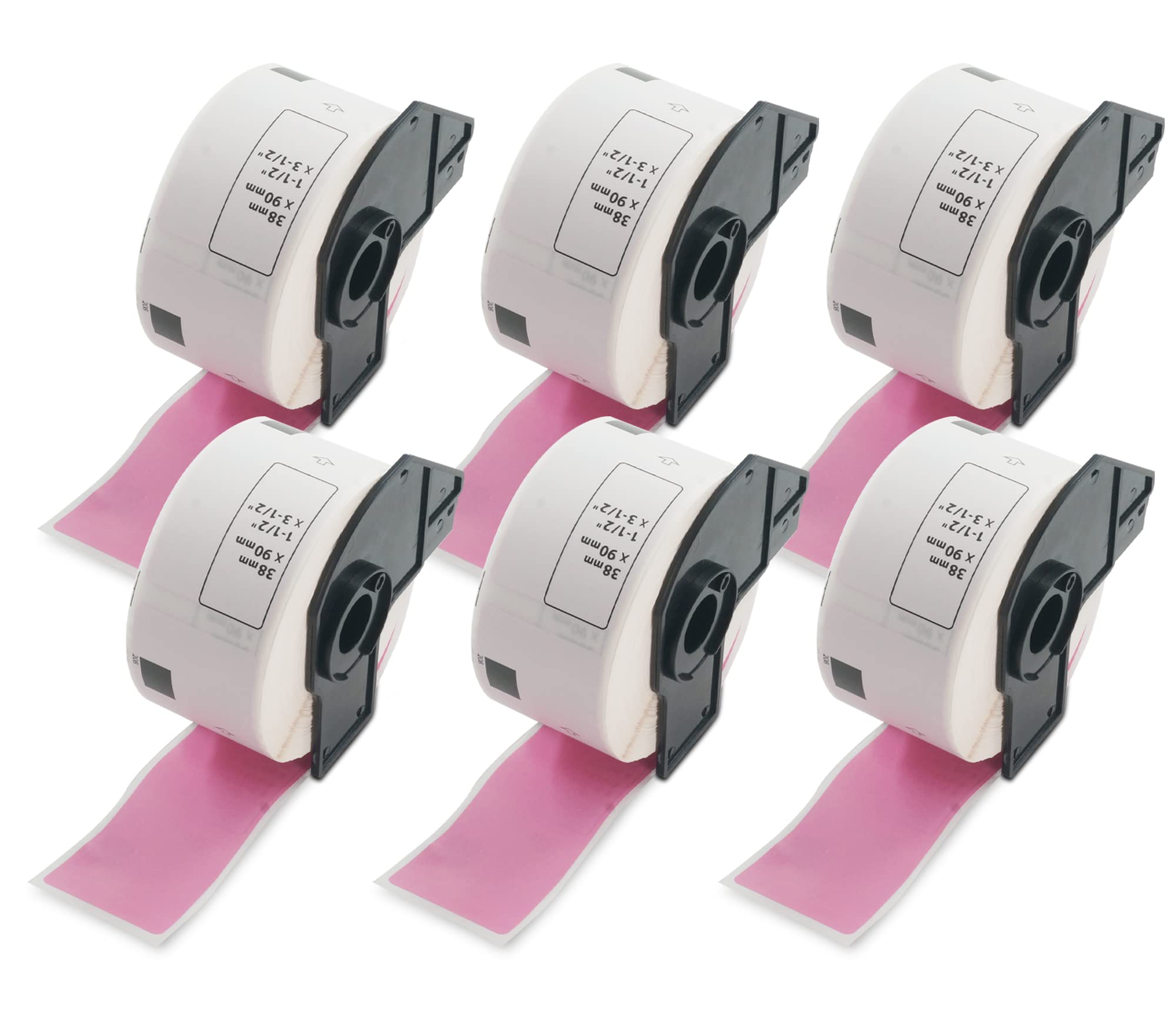 BETCKEY 6 Rolls DK-11208 Large Address Labels, 38mm x 90mm, Black on Pink for QL Printers-image-f2e94bd5-749e-4419-ab3f-201e69d253b2-48062