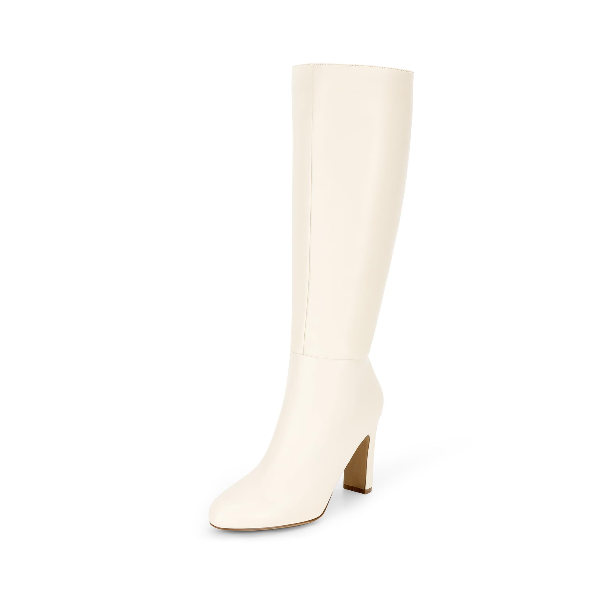 Women's Knee-High Boots Block Heel - Beige Pu UK 8