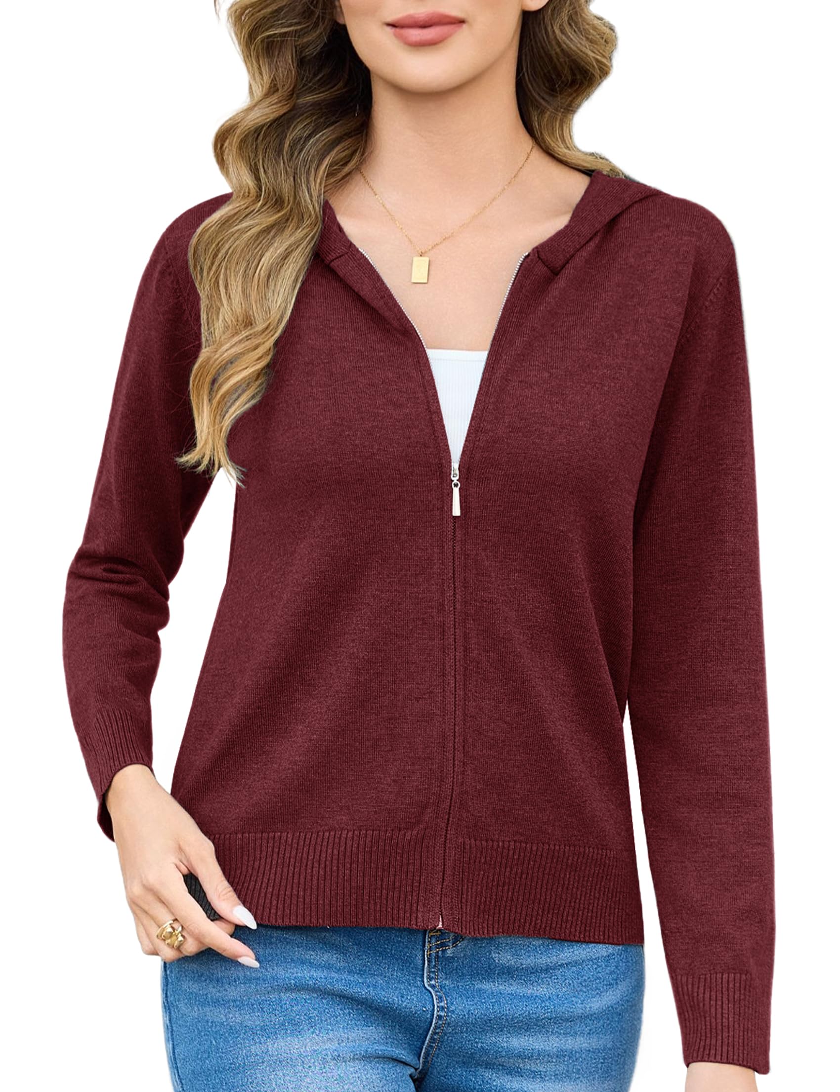 Women's Knitted Zip Hoodie - Wine Red M-image-7a549061-113a-402e-935e-9dbe931a0816-117982