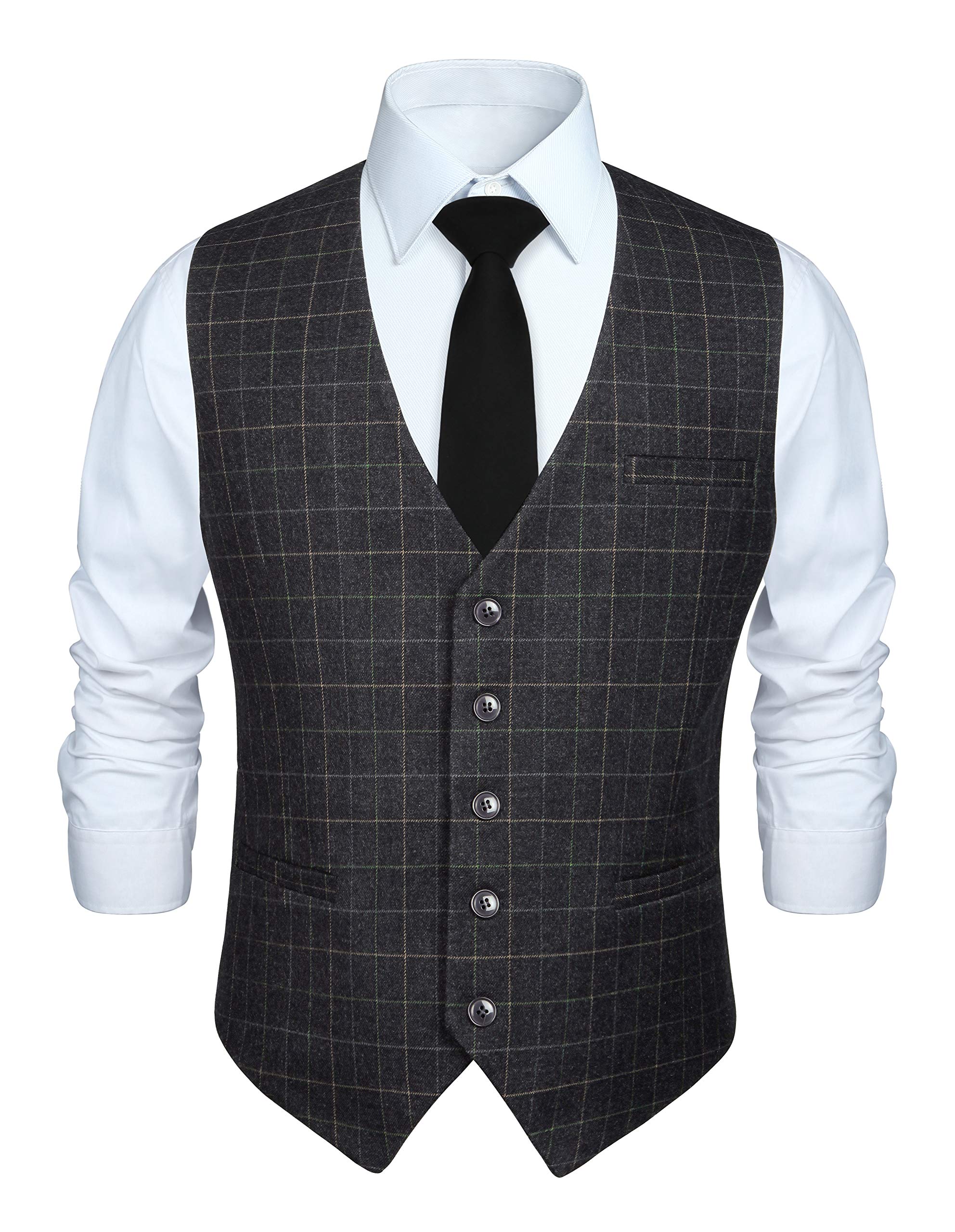 Men's Formal Plaid Waistcoat - Deep Grey XS-image-699860fb-ed1f-48a1-98fd-a2b1150b5a9e-103915