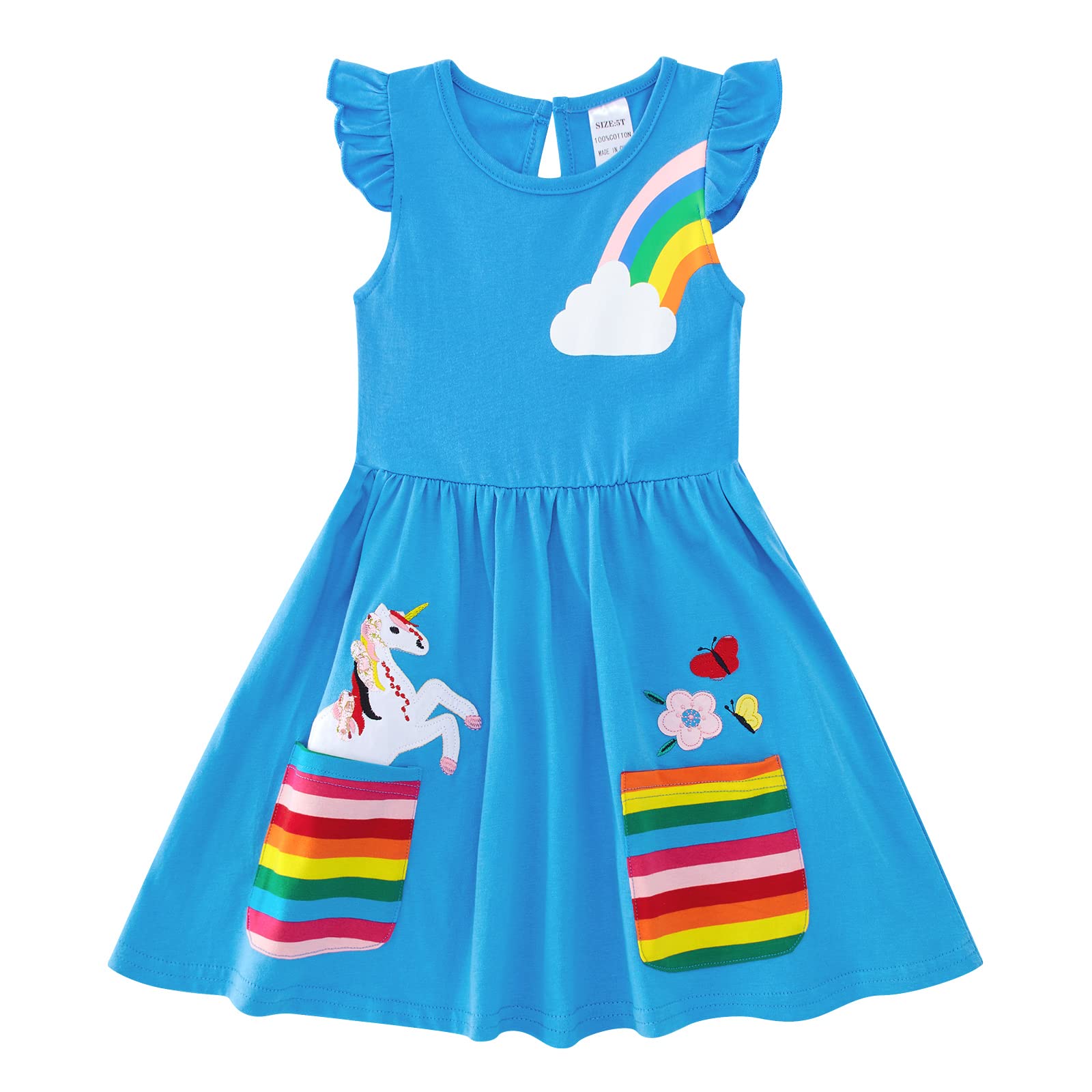 SFreeBo Girls Blue Dress Kids Cotton Long Sleeve T-Shirt Dress Winter Aut