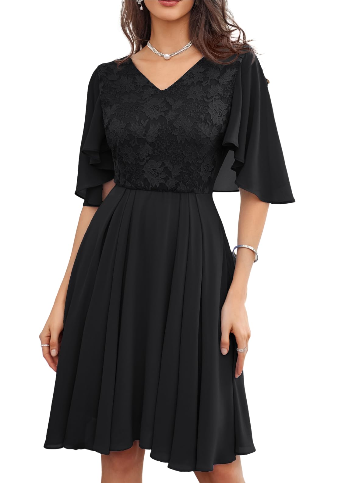 Elegant Navy Blue Midi A-Line Dress V-Neck Size 10 For Evening & Prom