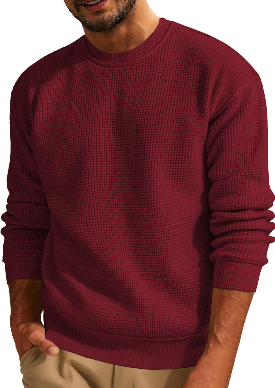 Men's Knitted Jumper - Wine Red L-image-3b0b9737-c845-49f3-a519-5ed04ee659a4-111946